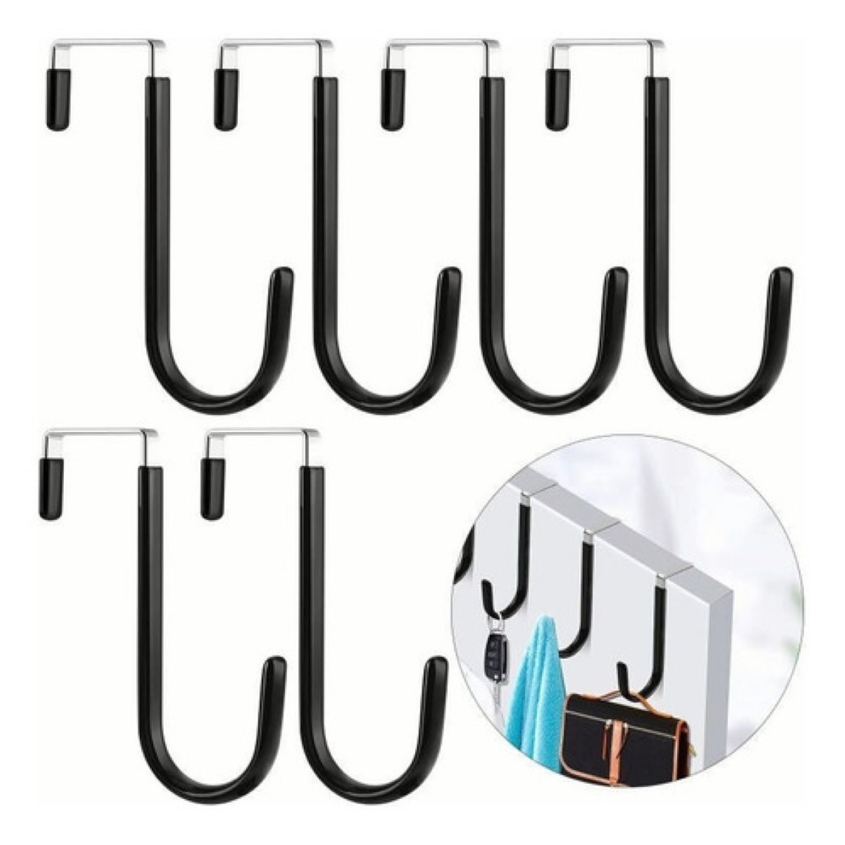 6pcs Ganchos Para Colgar De Puerta Para Ropa/sombrero Negro/Plata 