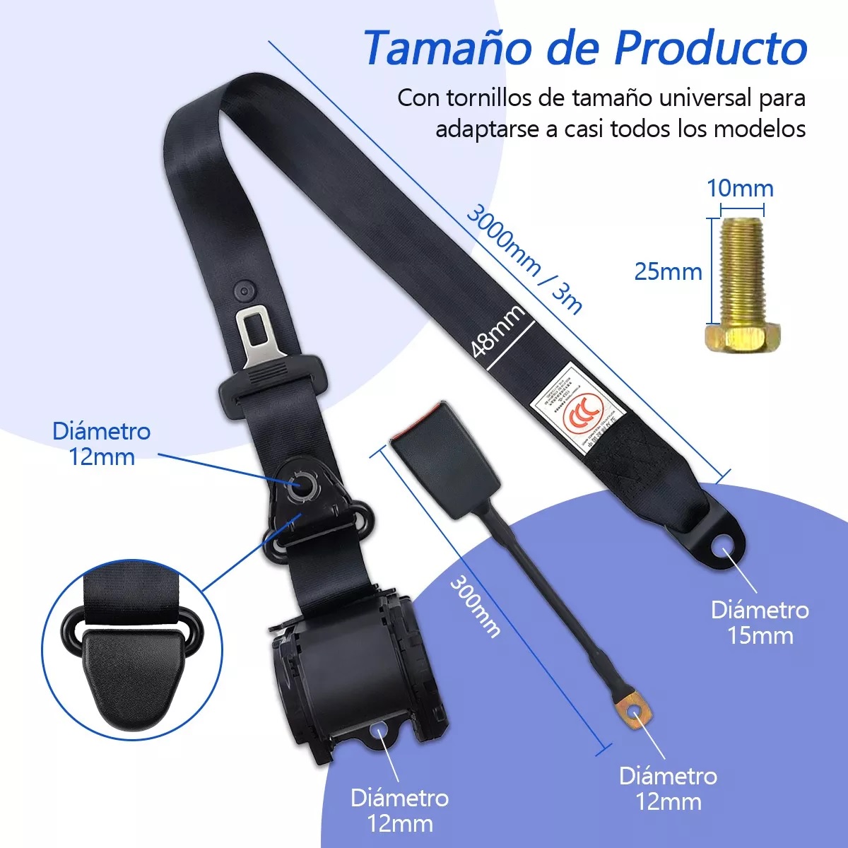 Par Cinturones De Seguridad Universales Retráctiles De 3 Puntos.