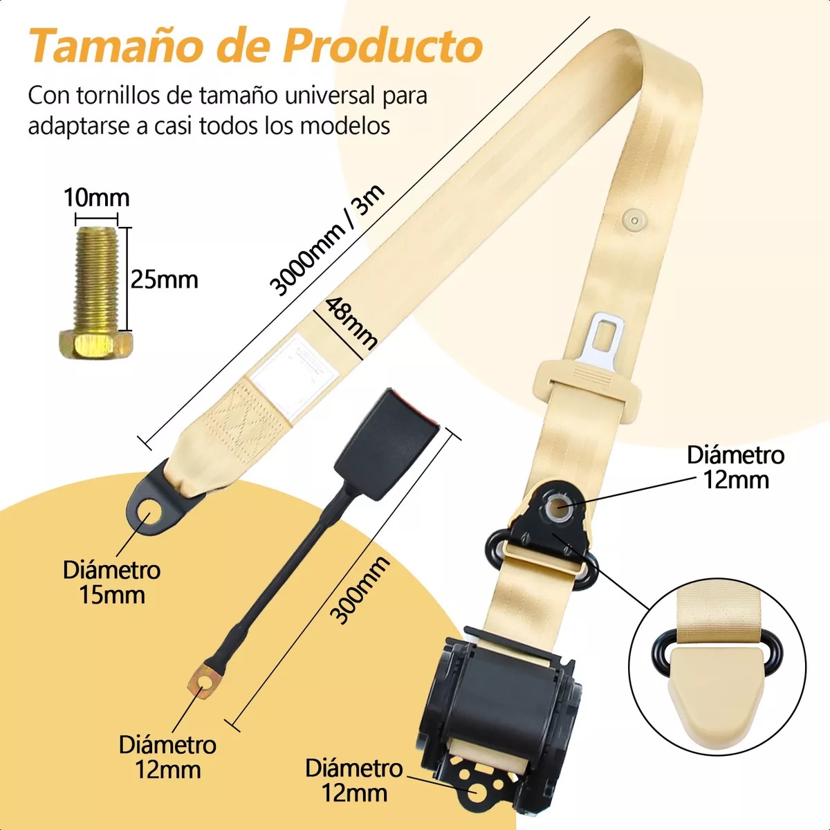 Par Cinturón De Seguridad Retráctil De Tres Puntos Beige.