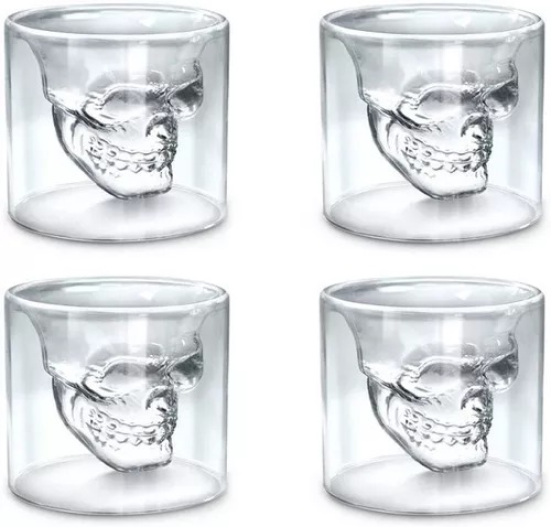Set De Shots 4 Vasos Cristal Calavera Craneo 9 Cm (4 Pzas).