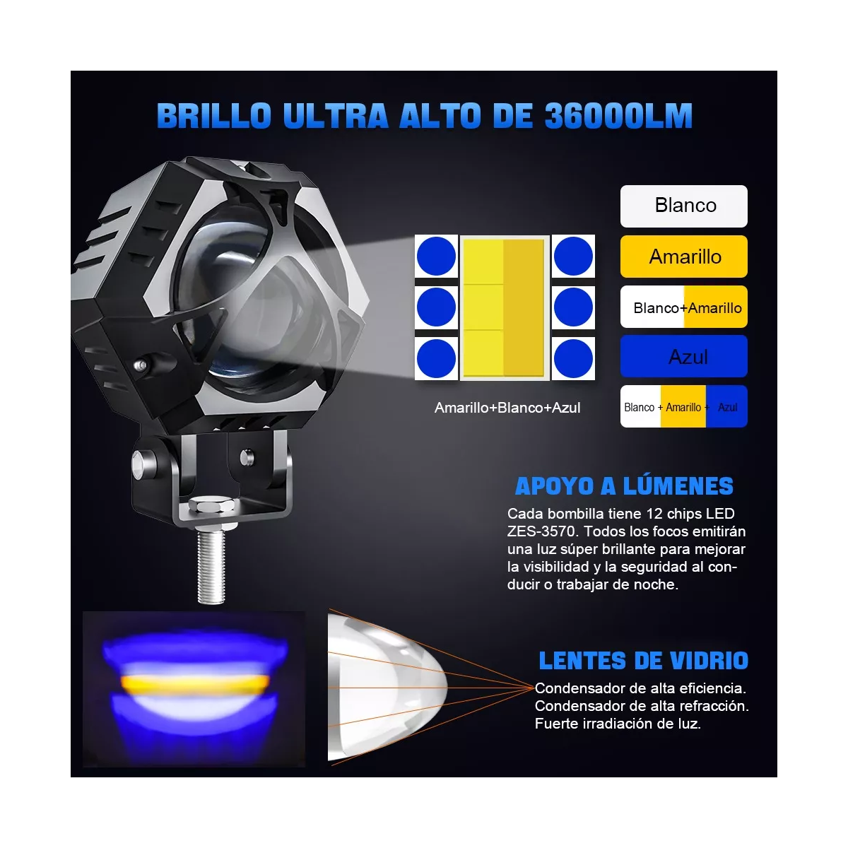 Par 2pcs Faros Auxiliares Lupa 120w Para Auto Moto Con Estrobo.