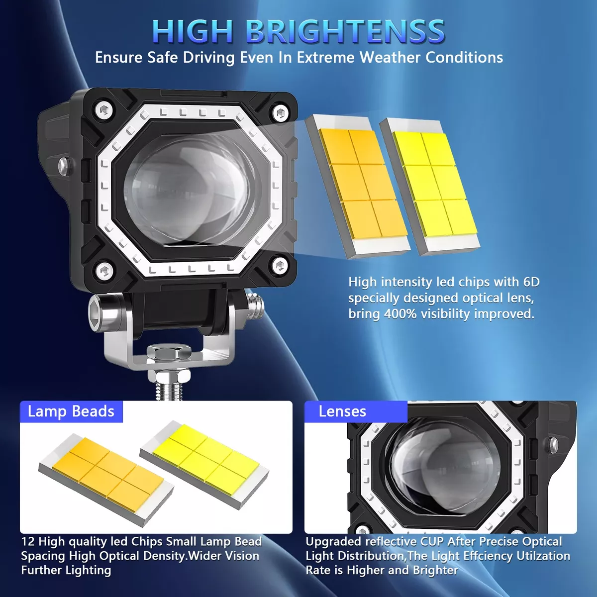 Par Luces Led Auxiliares Faros De Lupa 120w Para Auto Moto.