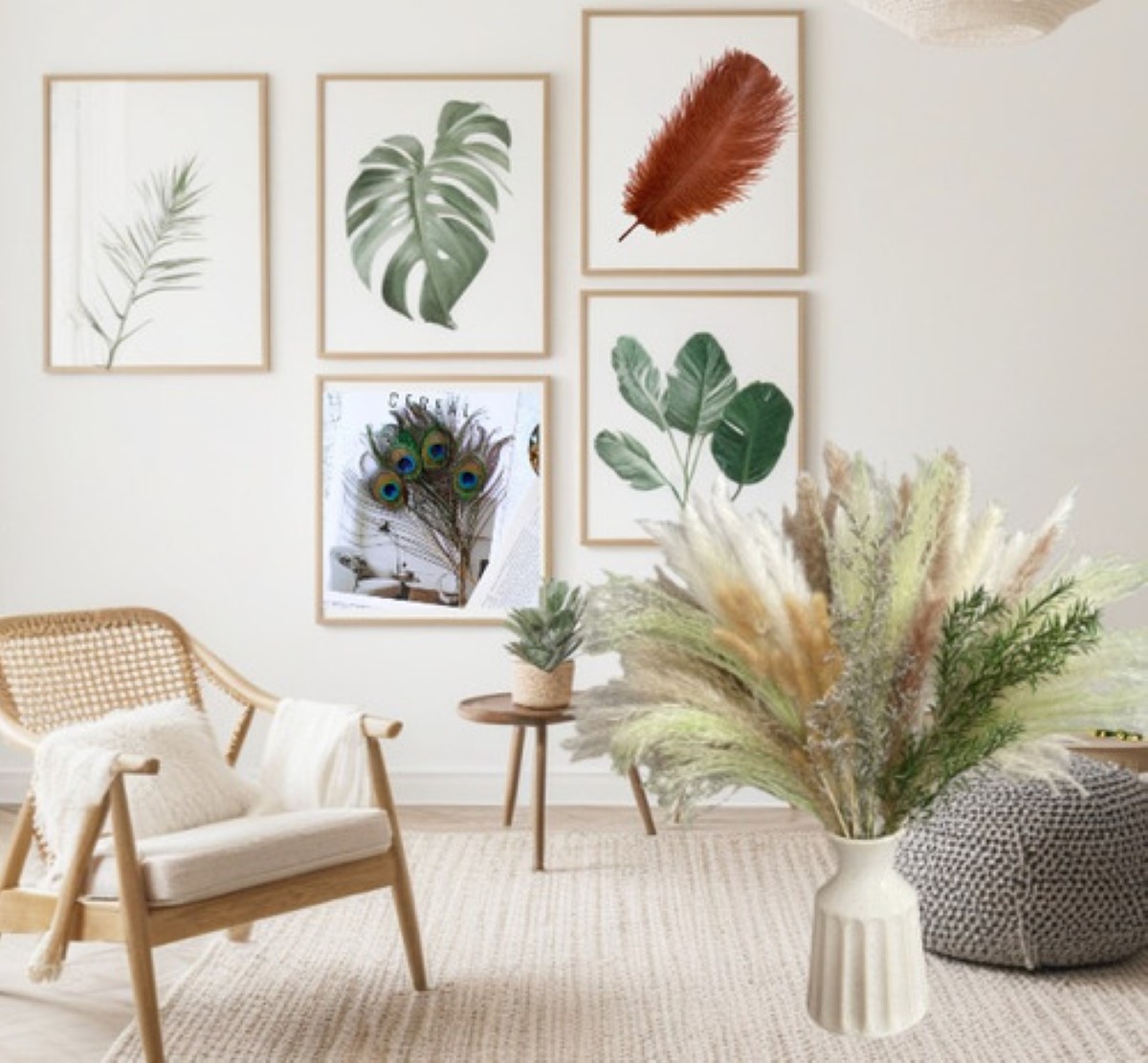 60pcs Pampas Secas Plantas Decorativas Flores Artificiales Verde claro