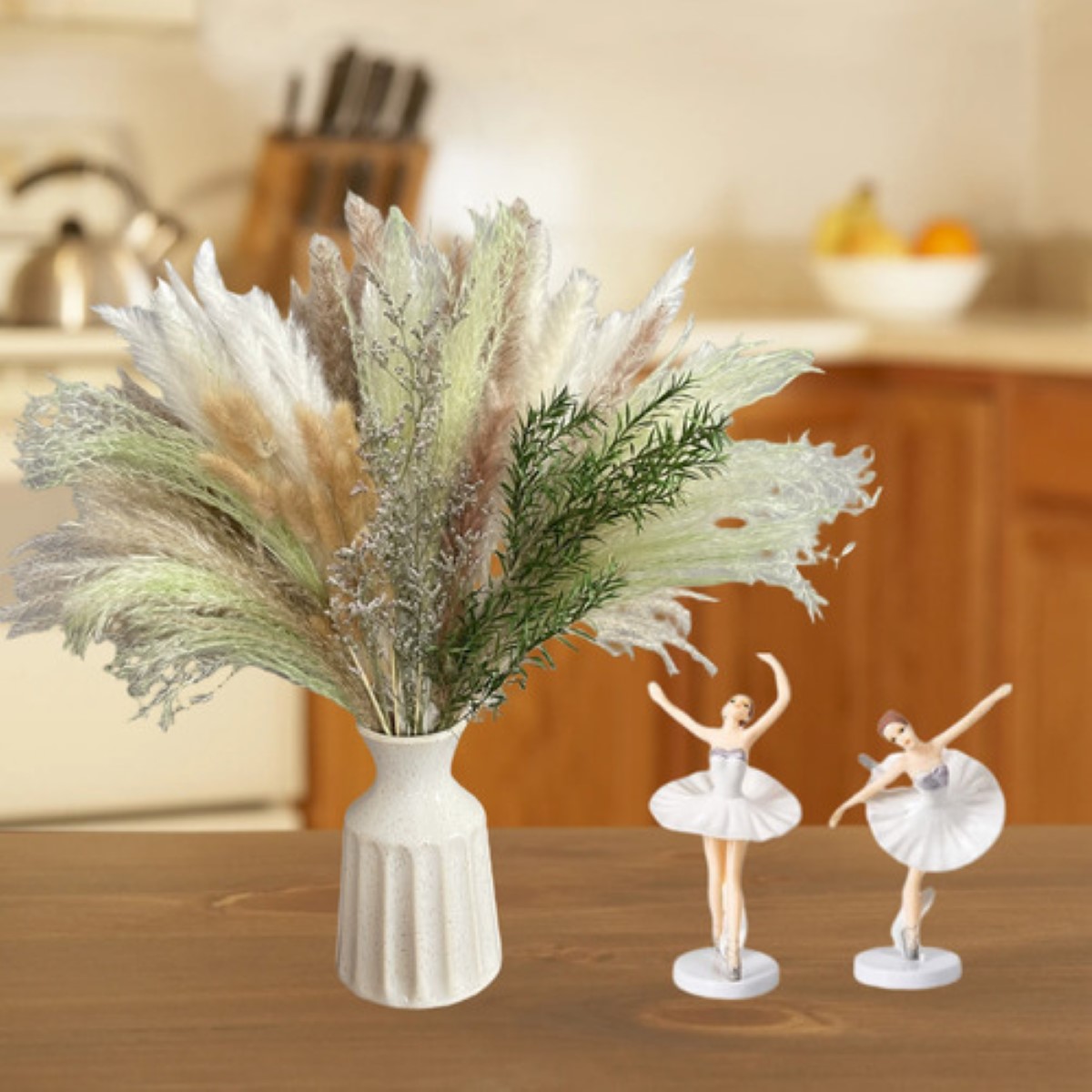 60pcs Pampas Secas Plantas Decorativas Flores Artificiales Verde claro