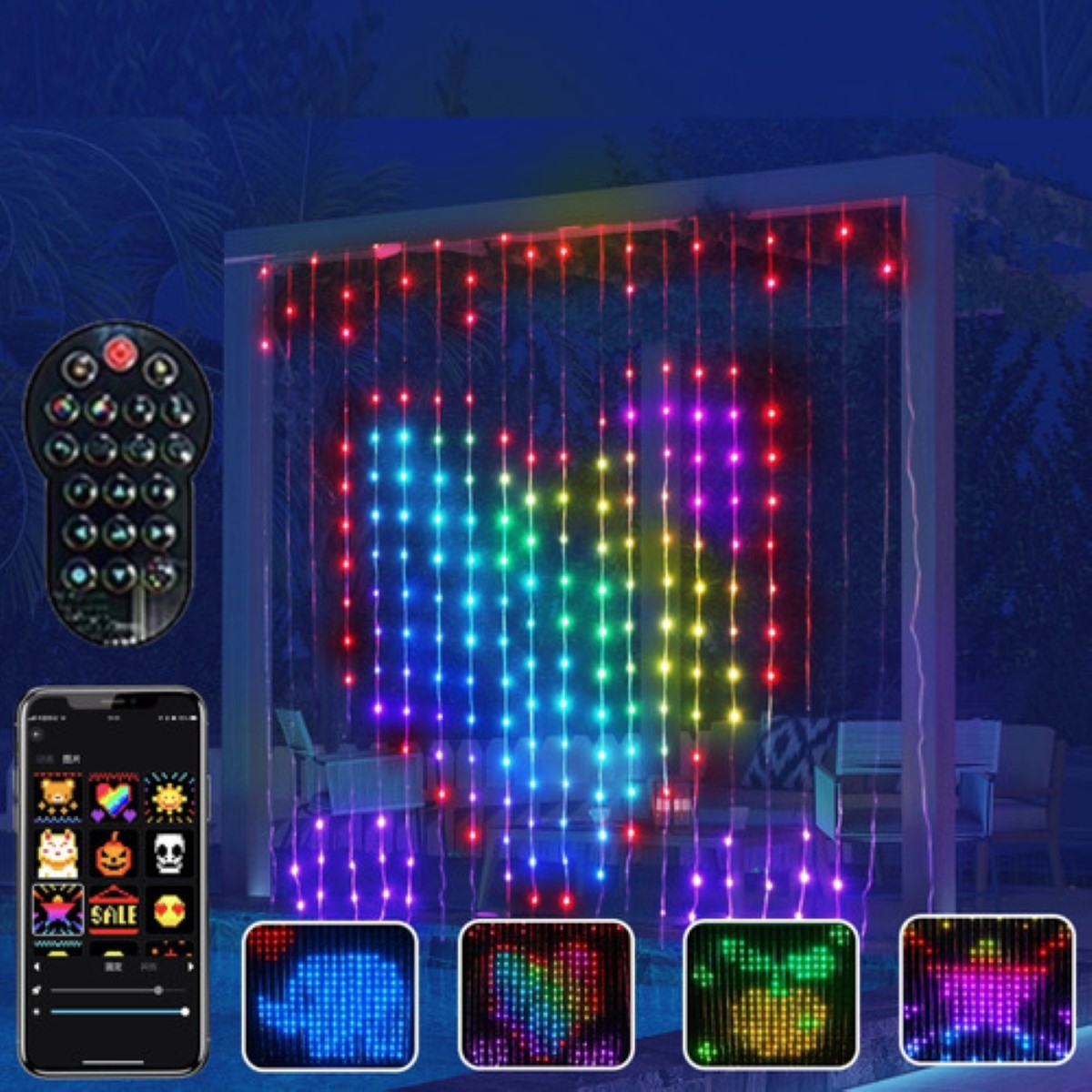 Cortina Luces Led Rgb Music Programmable Diy400 Luz Blnco