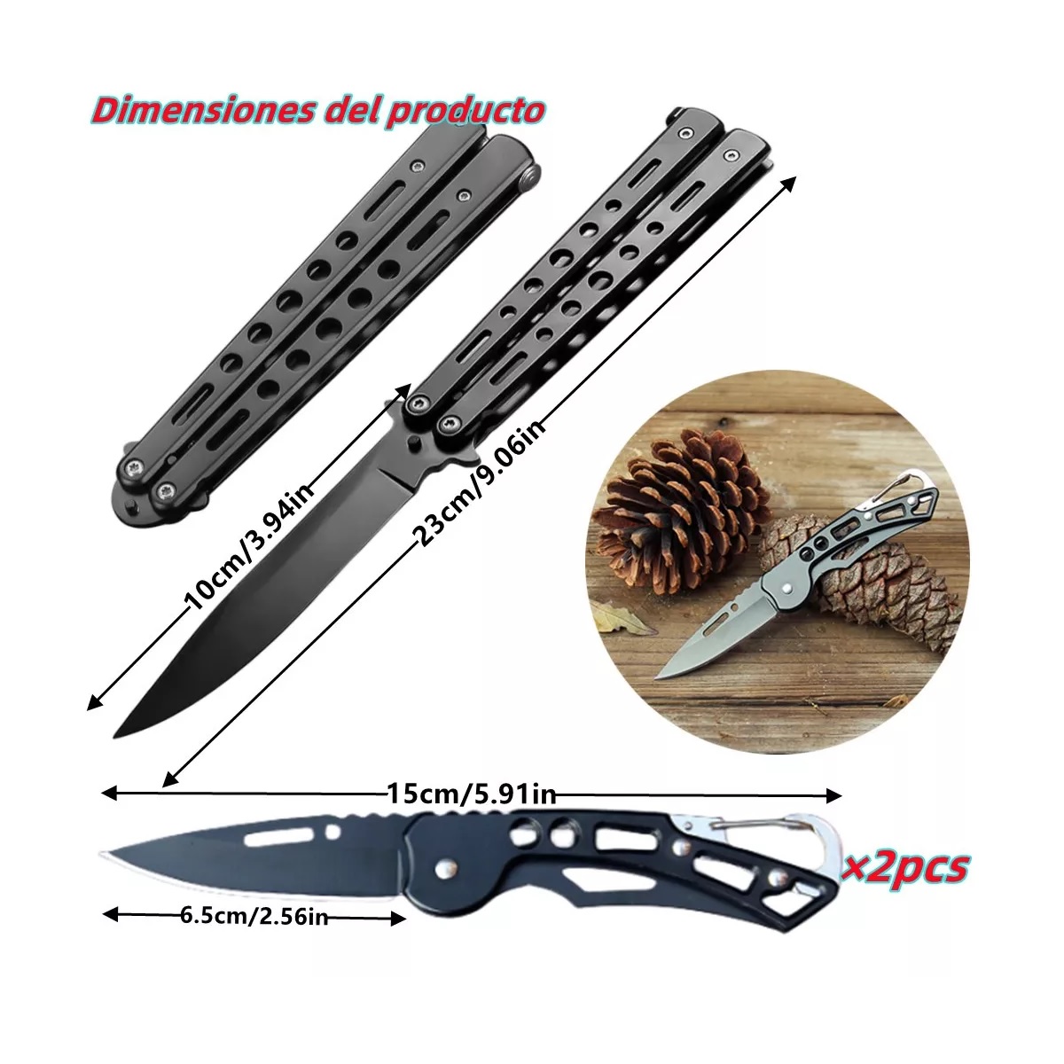 Set 3 Cuchillo Navajas Acero Para Táctico Defensa Camping Pesca.