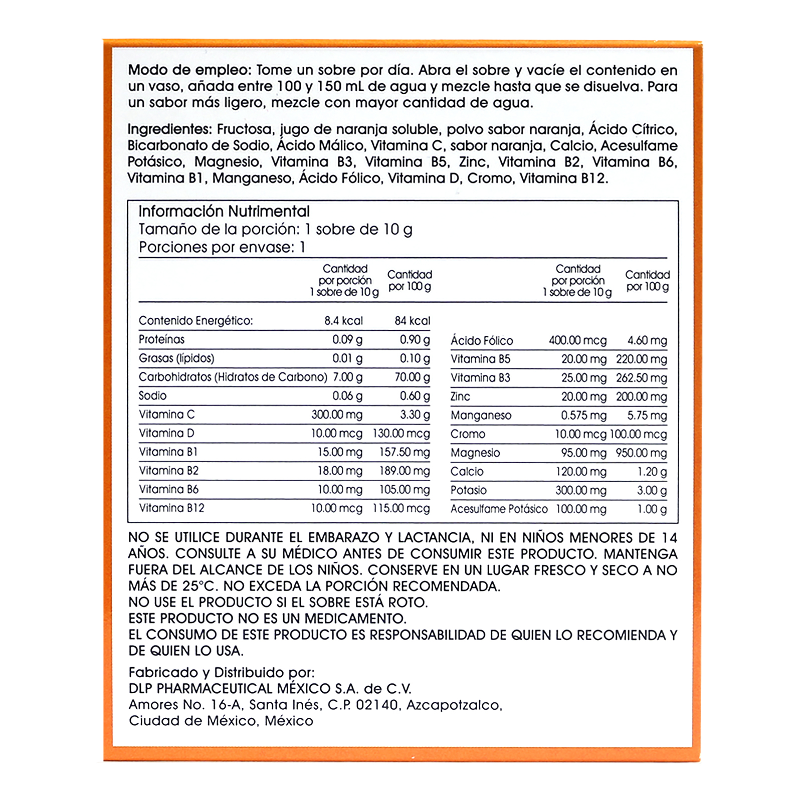 C-Blast+D, Vitamina C, Vitamina D, Complejo B, Zinc y Antioxidantes Polvo Efervescente Sabor Naranja (caja con 10 sobres)