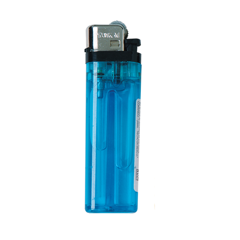 Encendedor TOKAI flama ajustable cuerpo de colores caja de 25 piezas cubre flama plata.