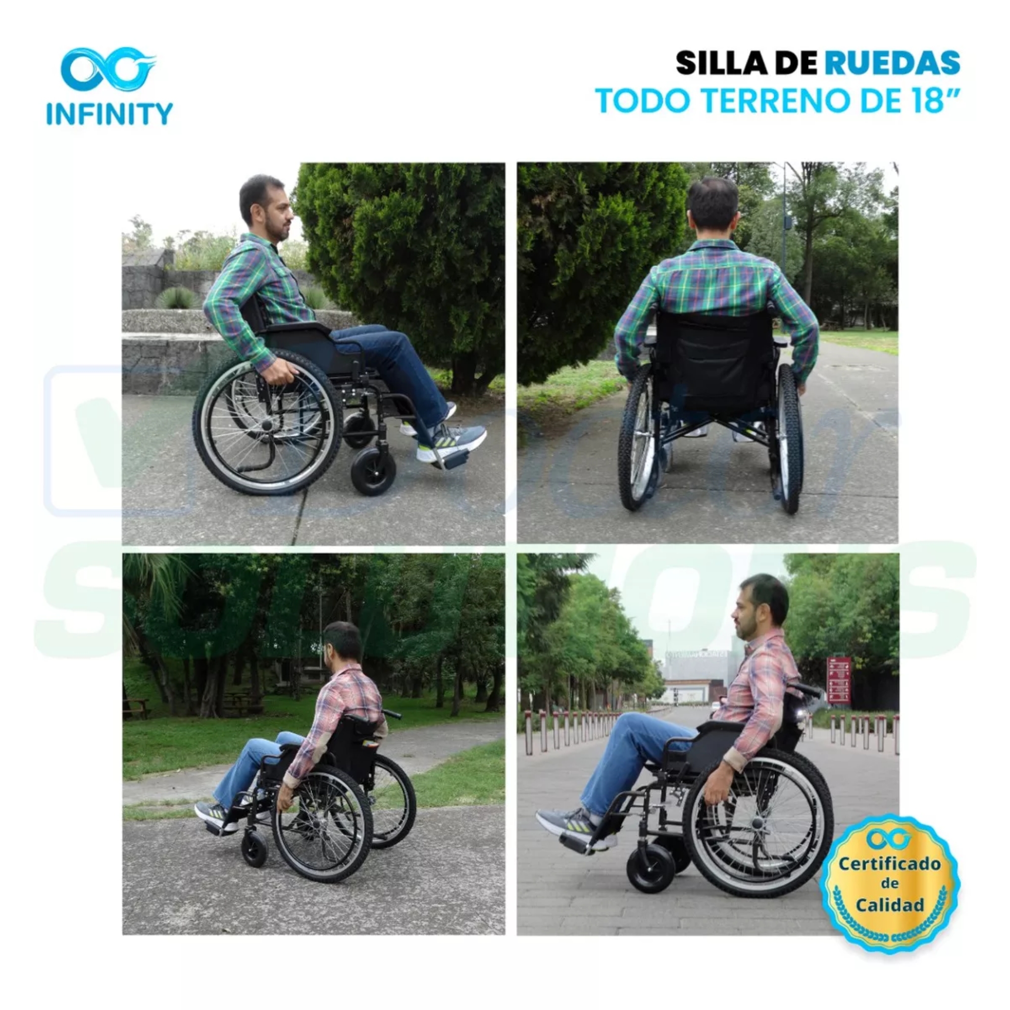 Silla De Ruedas De Lujo Todo Terreno Infinity Plegable 120kg Color Negro-Negro.