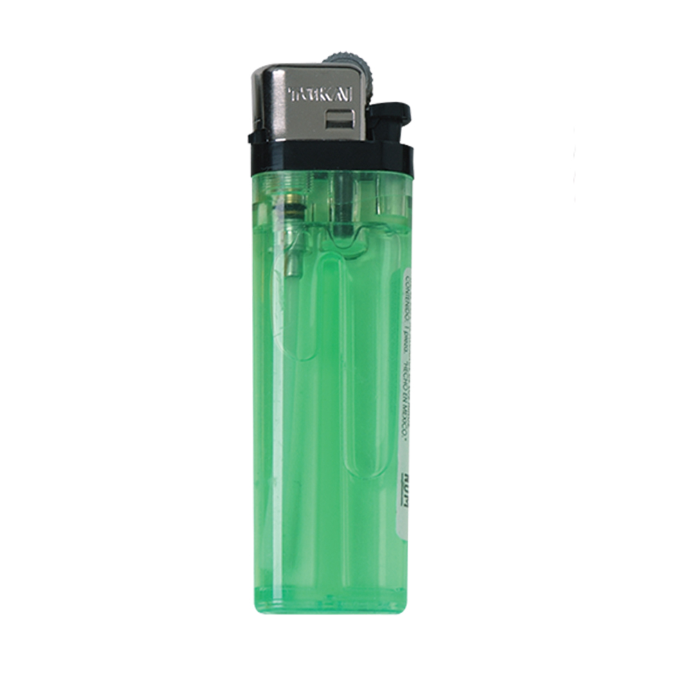 Encendedor TOKAI flama ajustable cuerpo de colores caja de 25 piezas cubre flama plata.