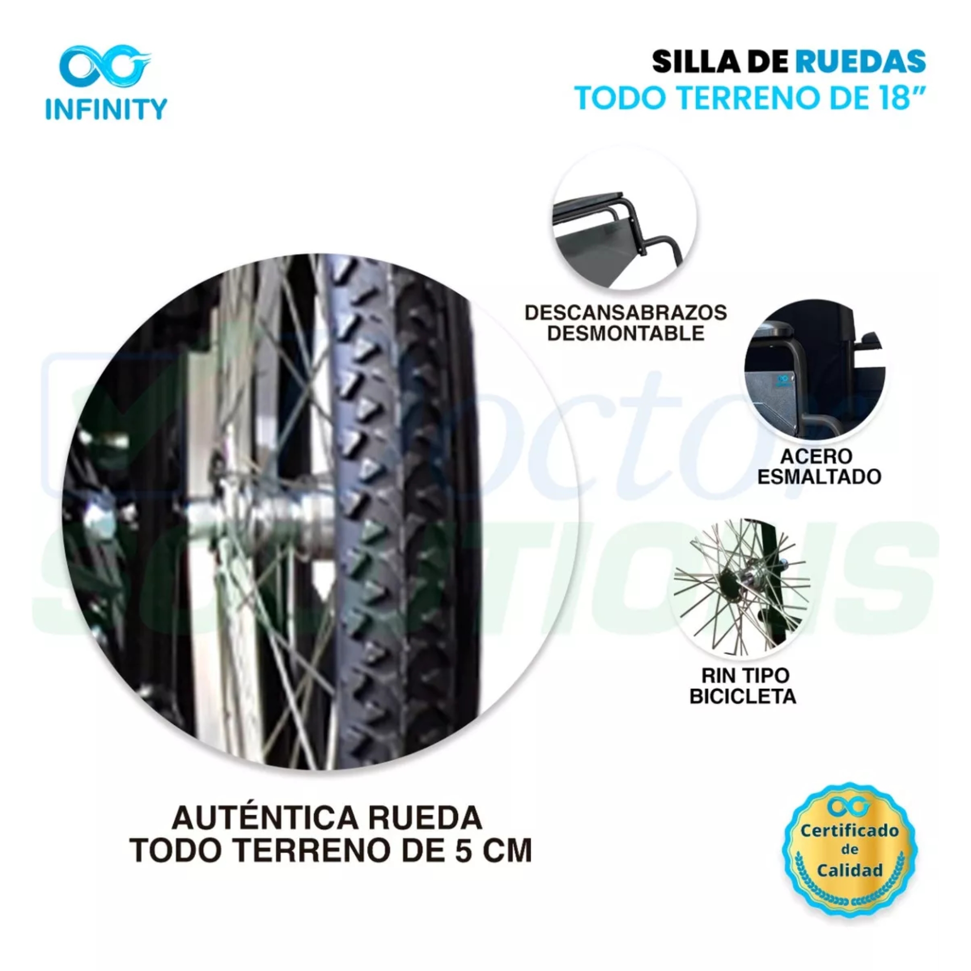 Silla De Ruedas De Lujo Todo Terreno Infinity Plegable 120kg Color Negro-Negro.