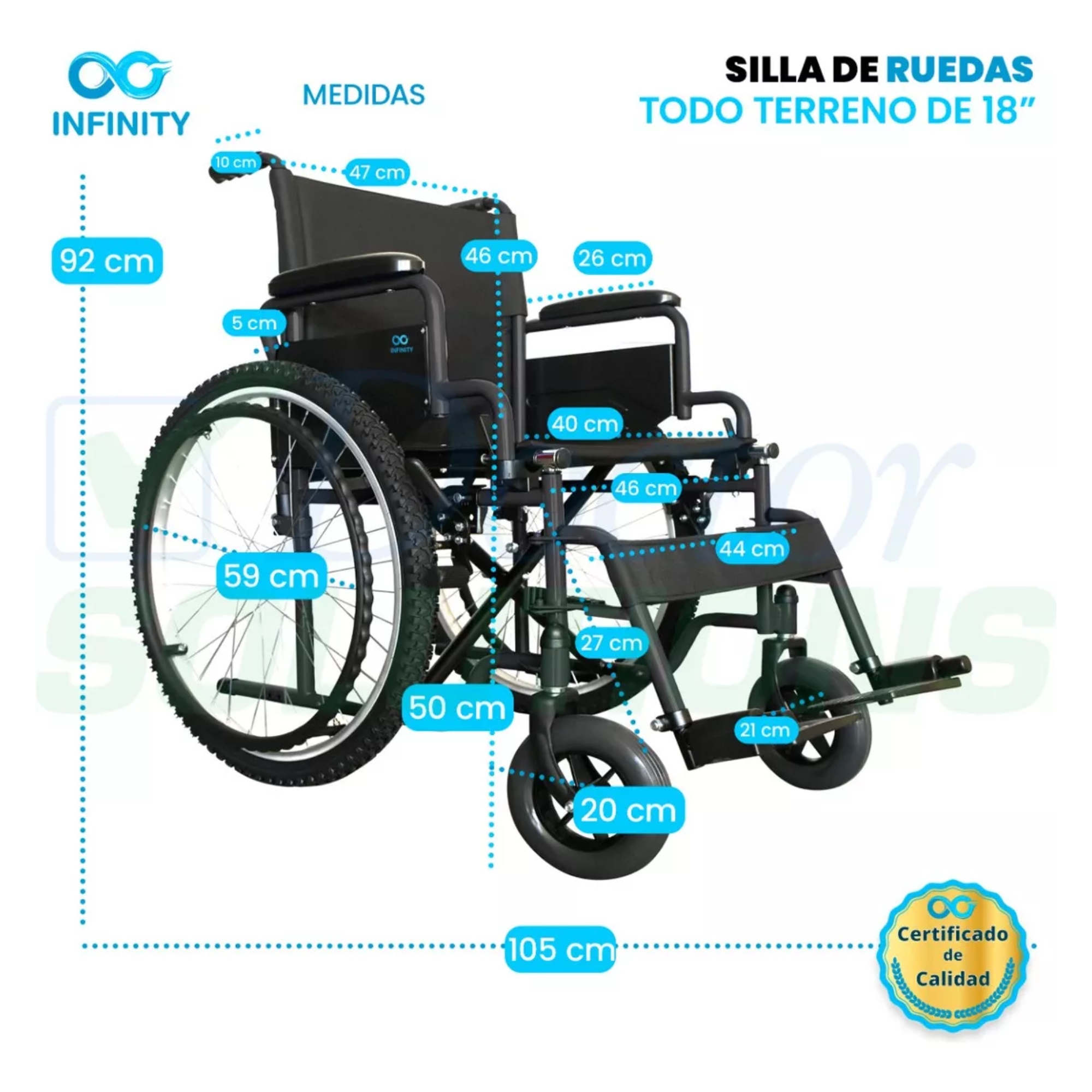 Silla De Ruedas De Lujo Todo Terreno Infinity Plegable 120kg Color Negro-Negro.
