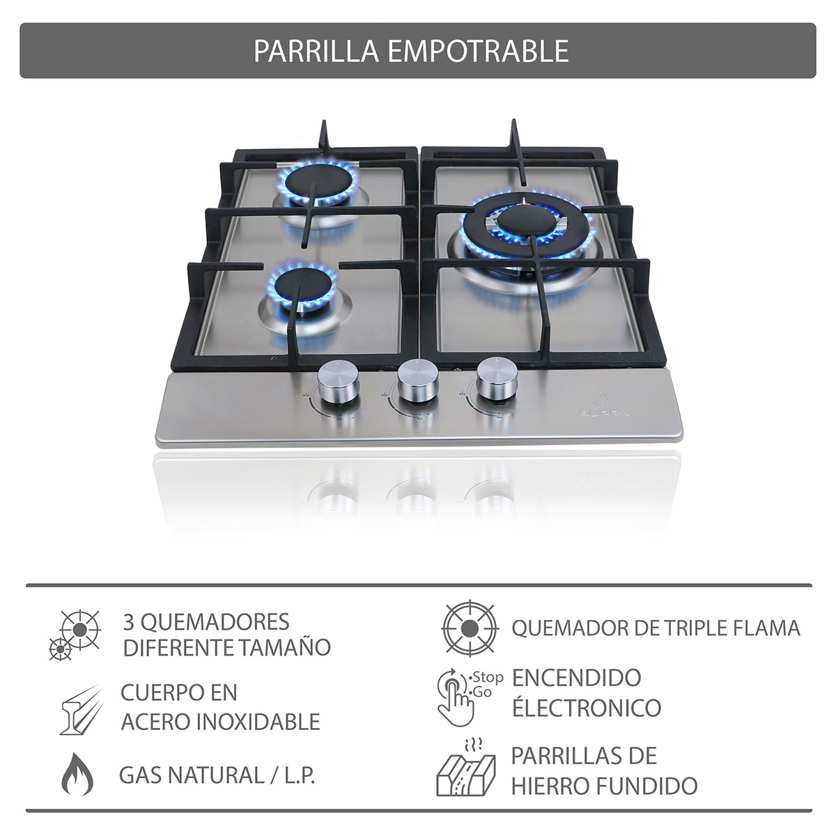 Combo SUPRA BERHOL campana NUBE A-50 y parrilla BERARDI de acero inoxidable.