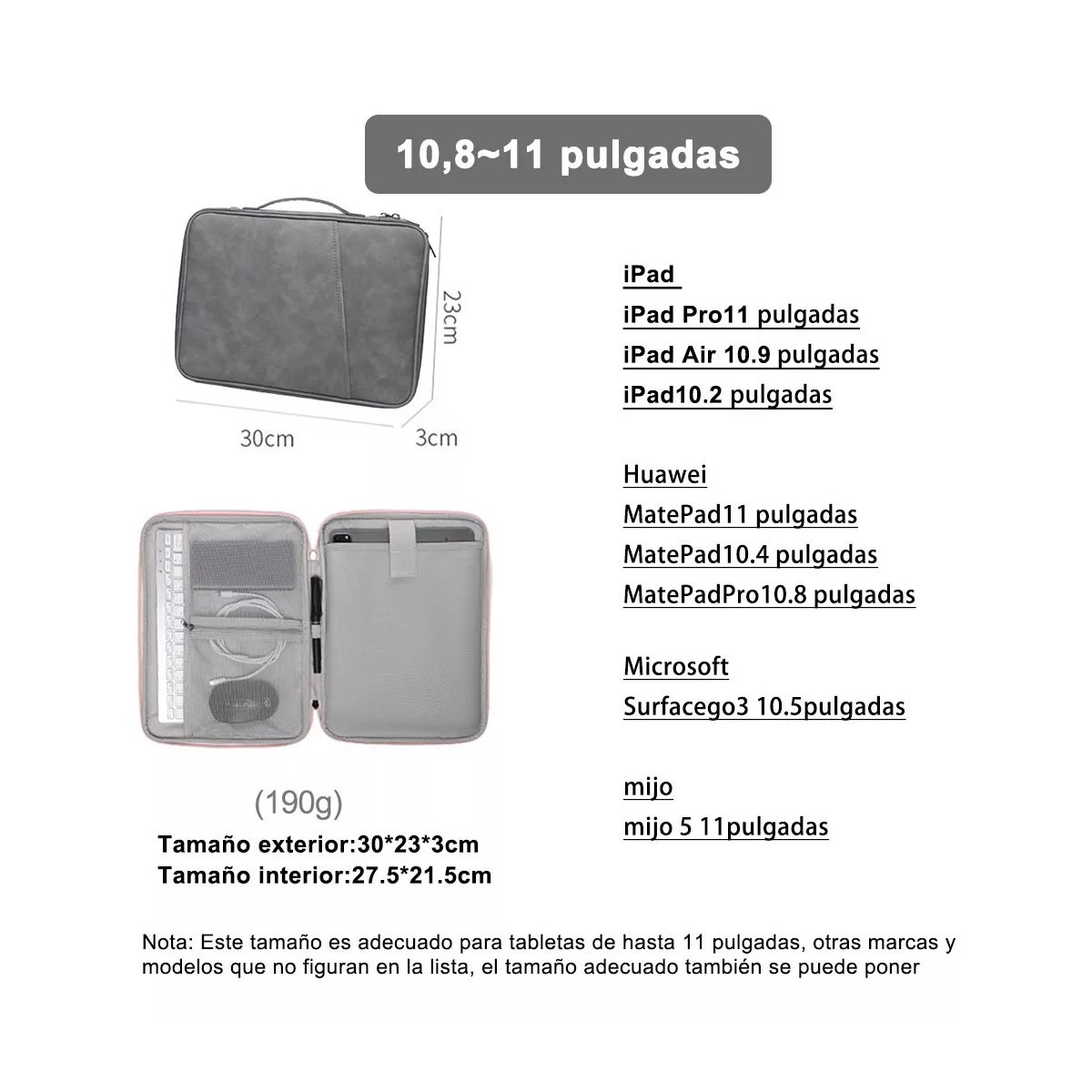 Maletin Para Laptop Impermeable Funda Para Tableta Gris 10.8-11Plg