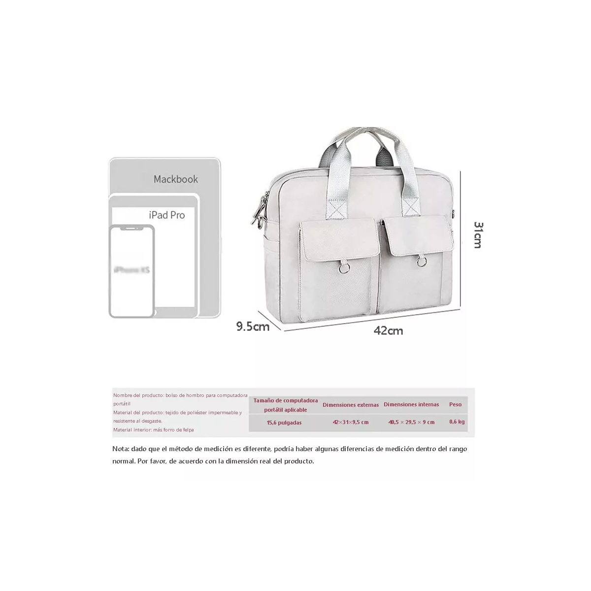 Impermeable Maletin Bolsa Para Laptop De 15.6inch Dama Mujer Gris