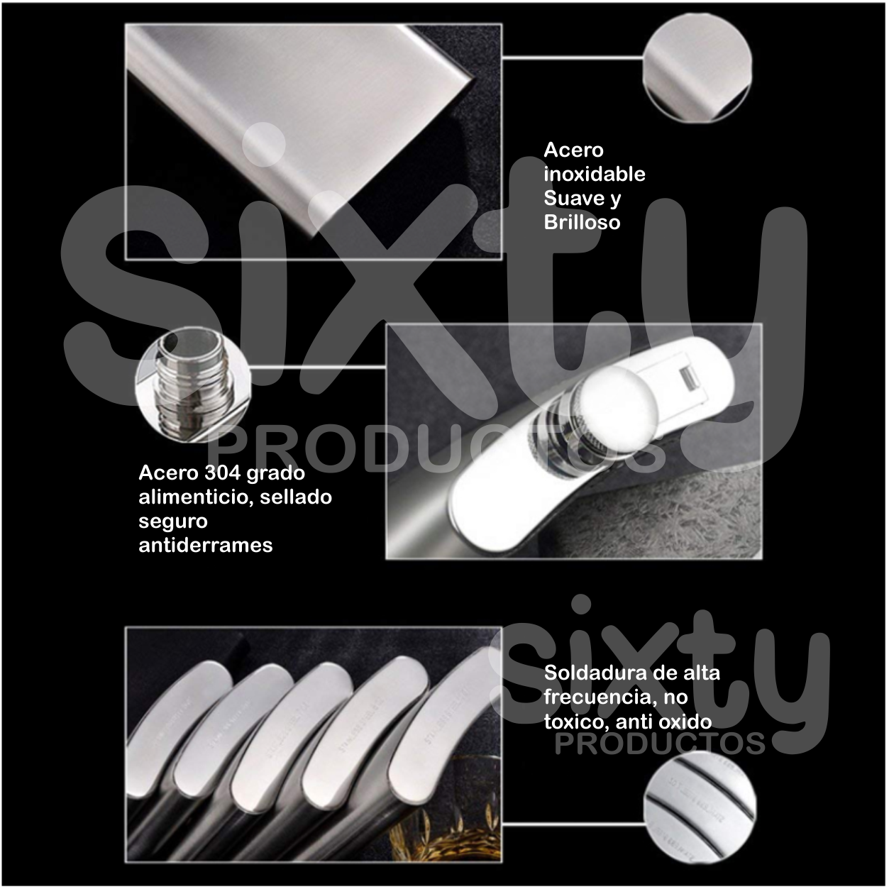Licorera acero inoxidable capacidad 8oz (230ml) vaso shot y embudo incluido modelo Skull