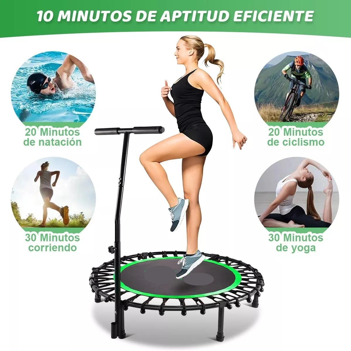 Trampolín Brincolín Ejercicio Aerobico Con Mango Ajustable Verde.