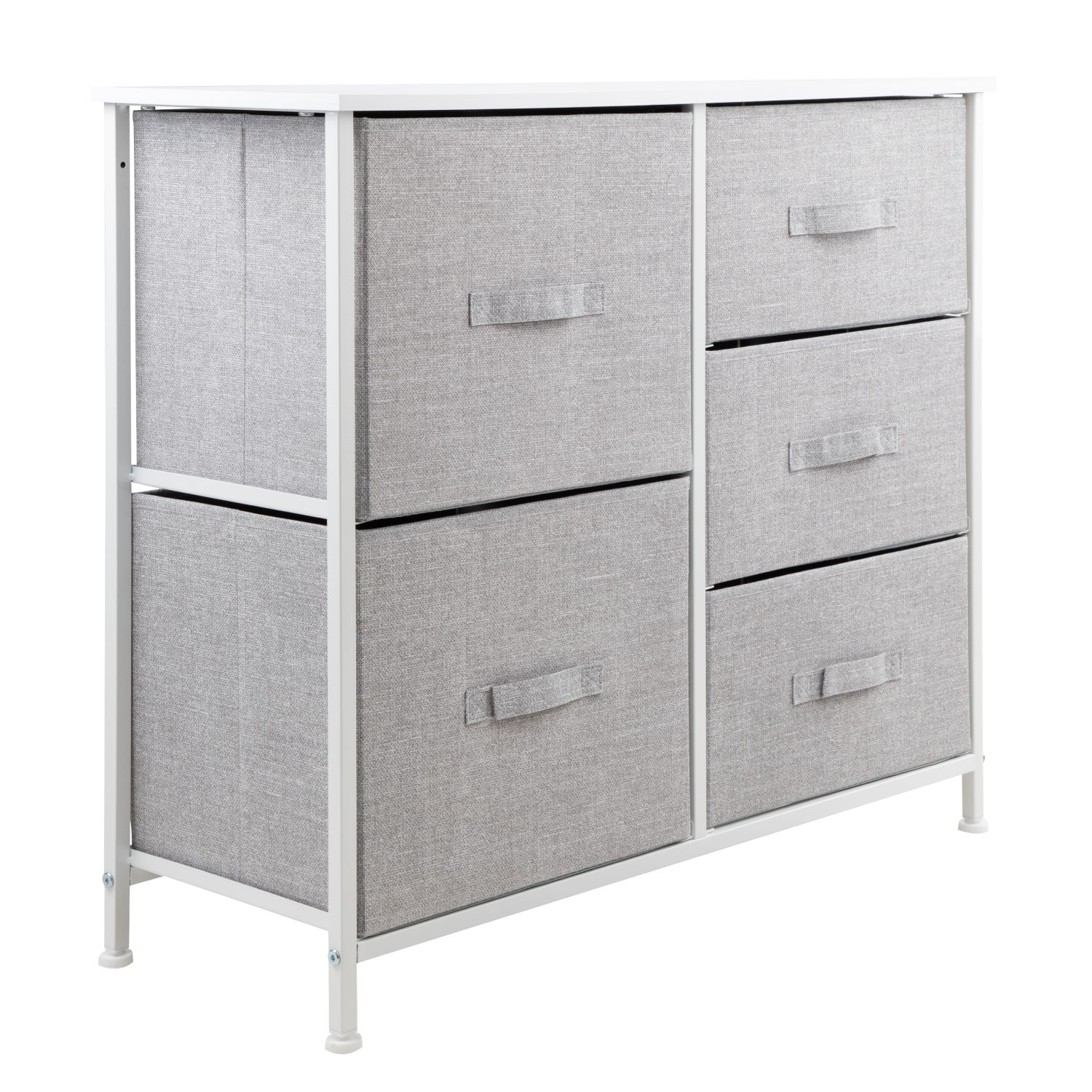 Comoda Cajonera 5 Cajones Mueble Organizador de Tela Madera Gris con Marco Blanco