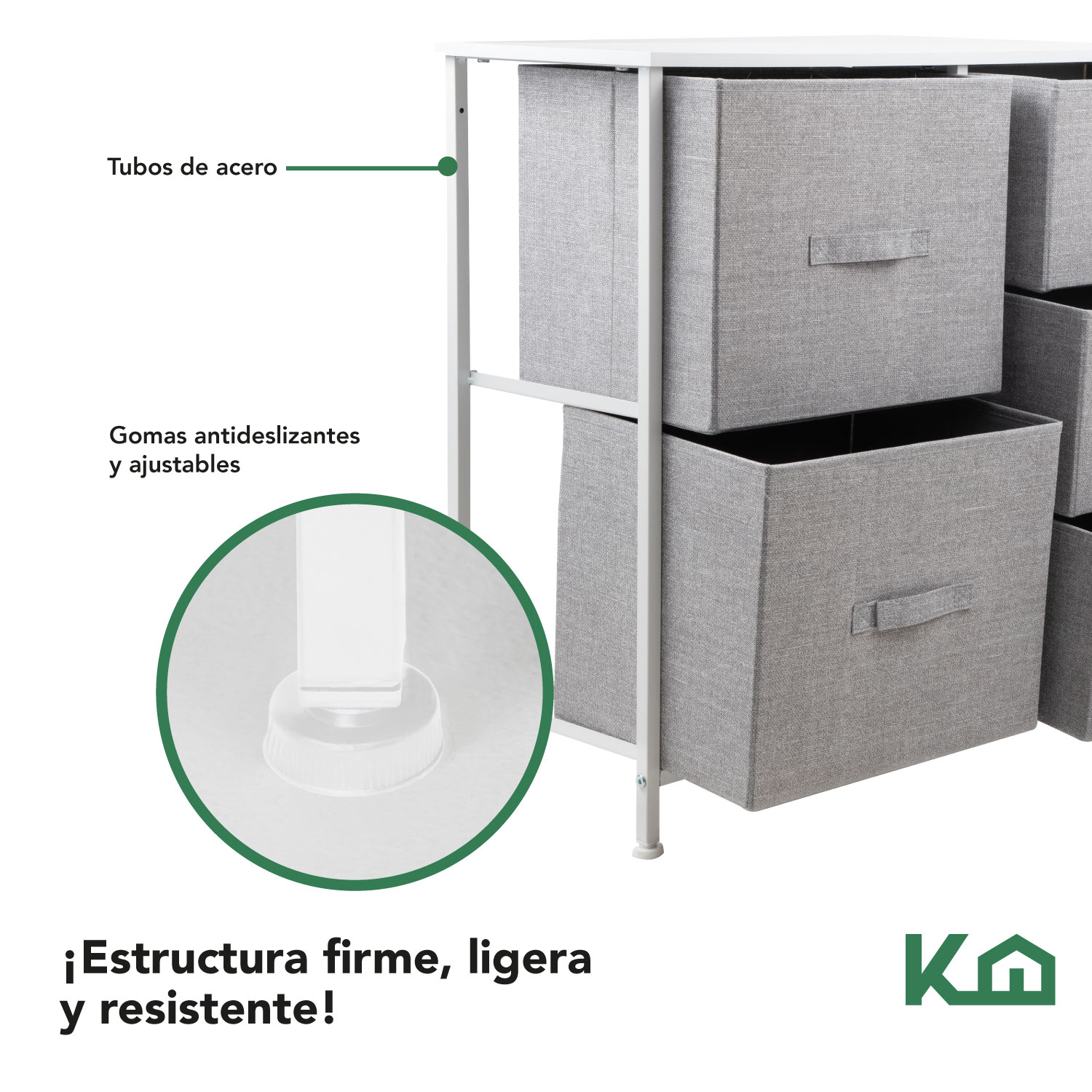 Comoda Cajonera 5 Cajones Mueble Organizador de Tela Madera Gris con Marco Blanco