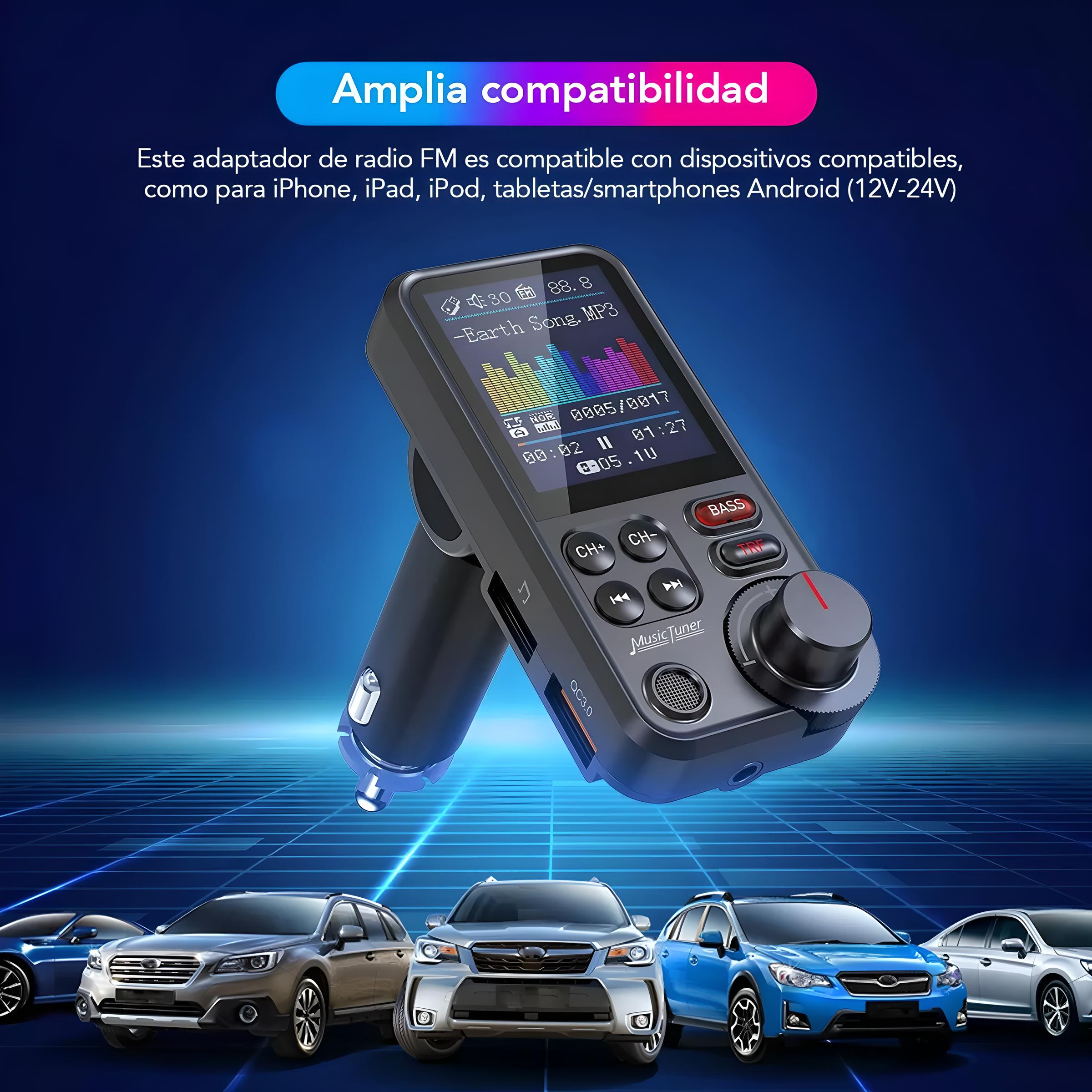 Transmisor Bluetooth Fm Aux Qc3.0 1.8 Inalámbrico Para Auto