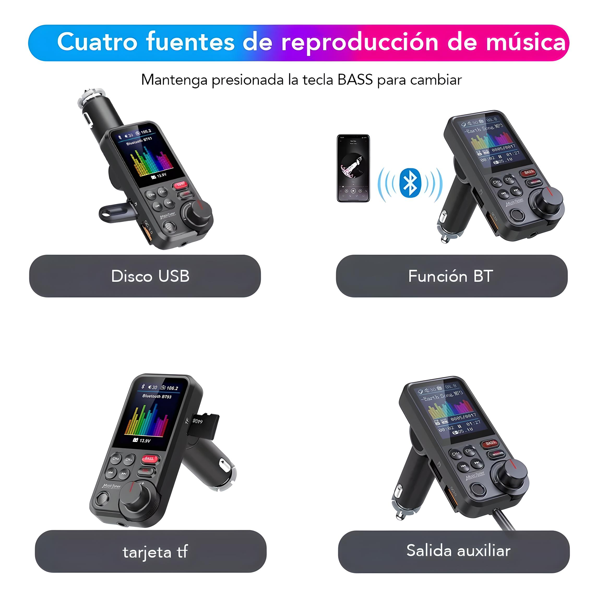 Transmisor Bluetooth Fm Aux Qc3.0 1.8 Inalámbrico Para Auto