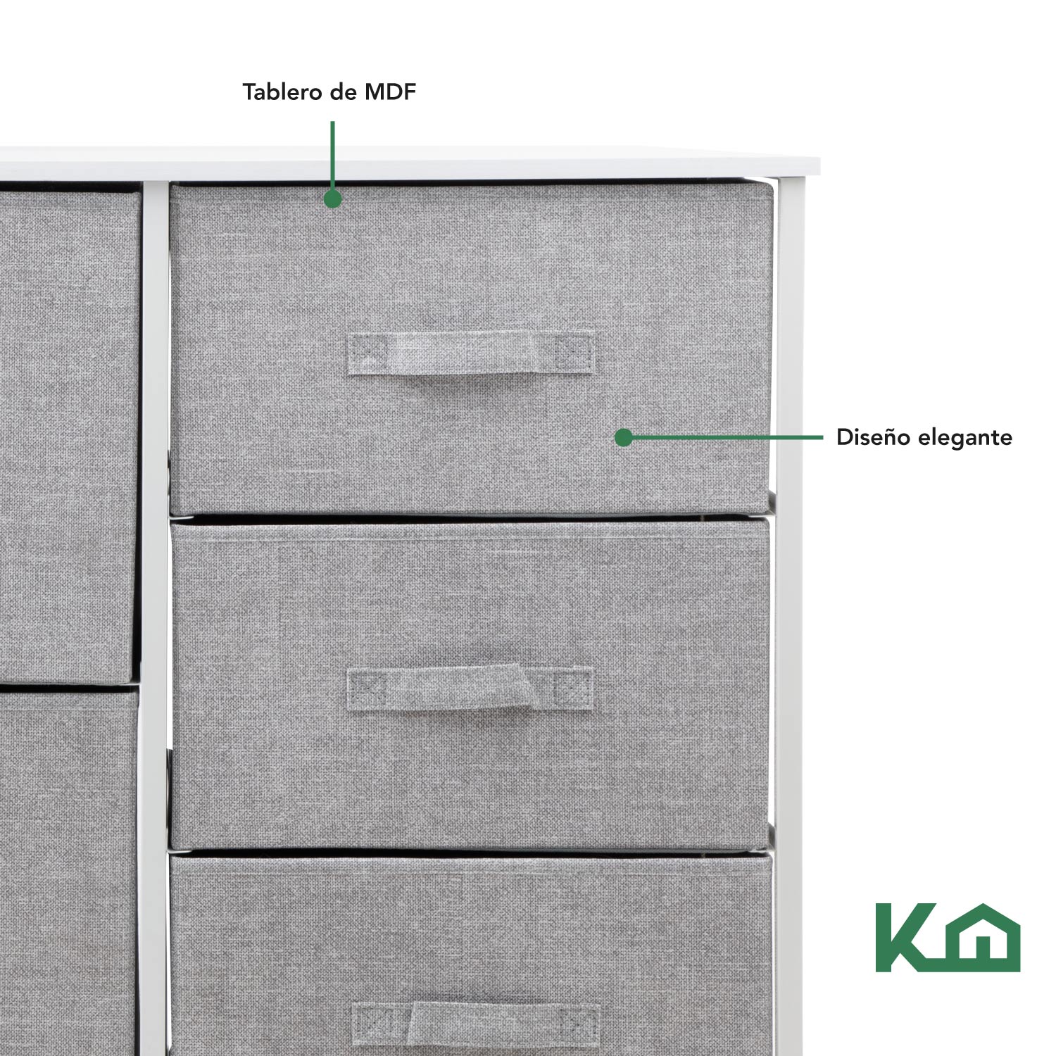 Comoda Cajonera 5 Cajones Mueble Organizador de Tela Madera Gris con Marco Blanco