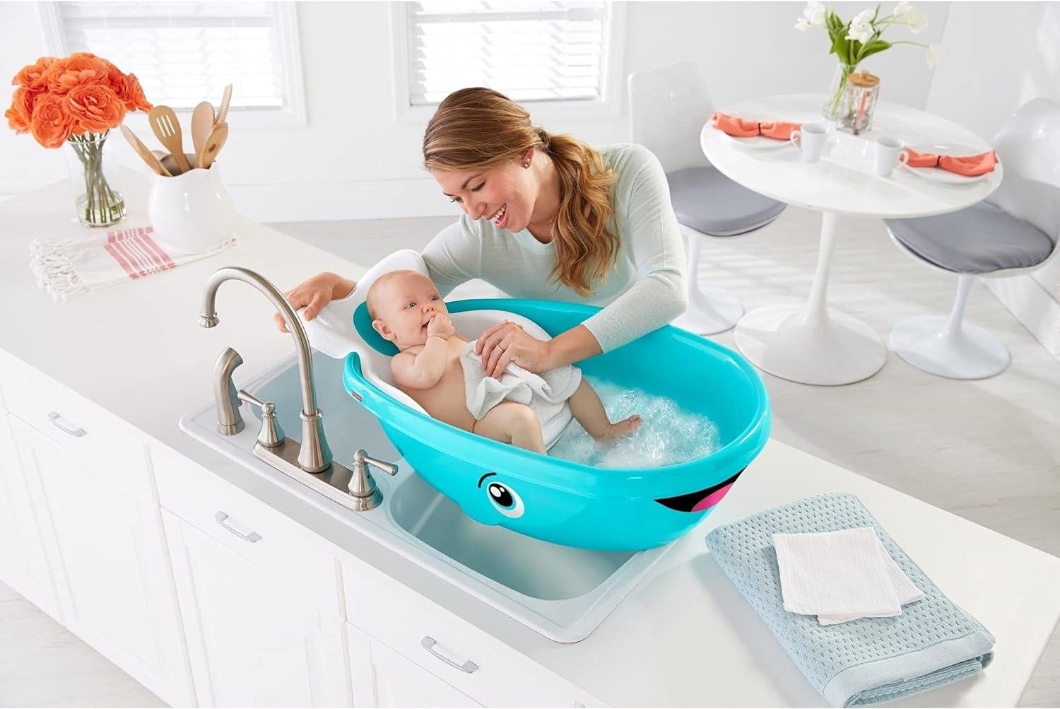 Bañera Tina Ballena Para Bebé Con Antiderrapante Fisher-Price.