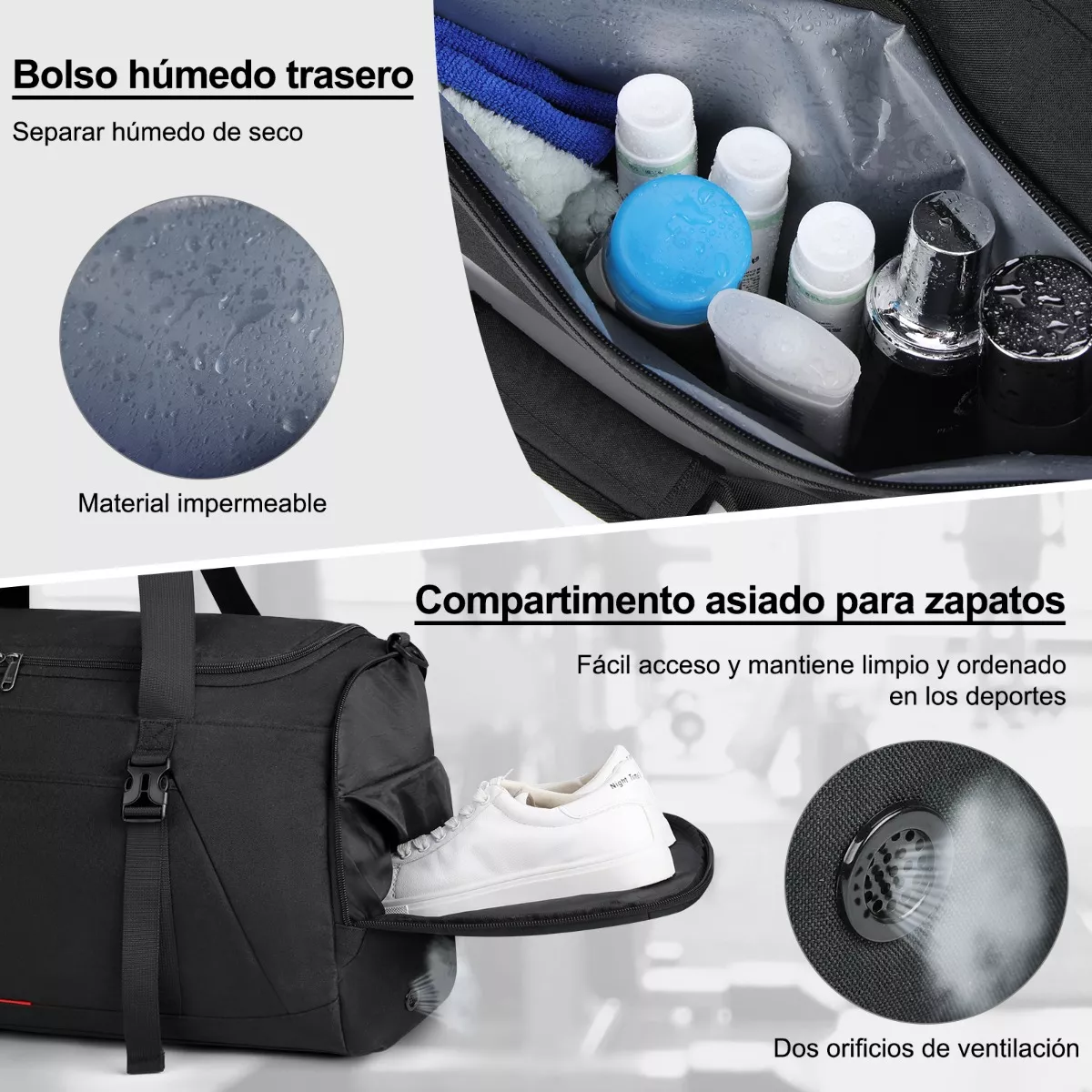 Maleta Deportiva Bolsa Gym Viaje Mochila Fitness Hombre 40l Negro.