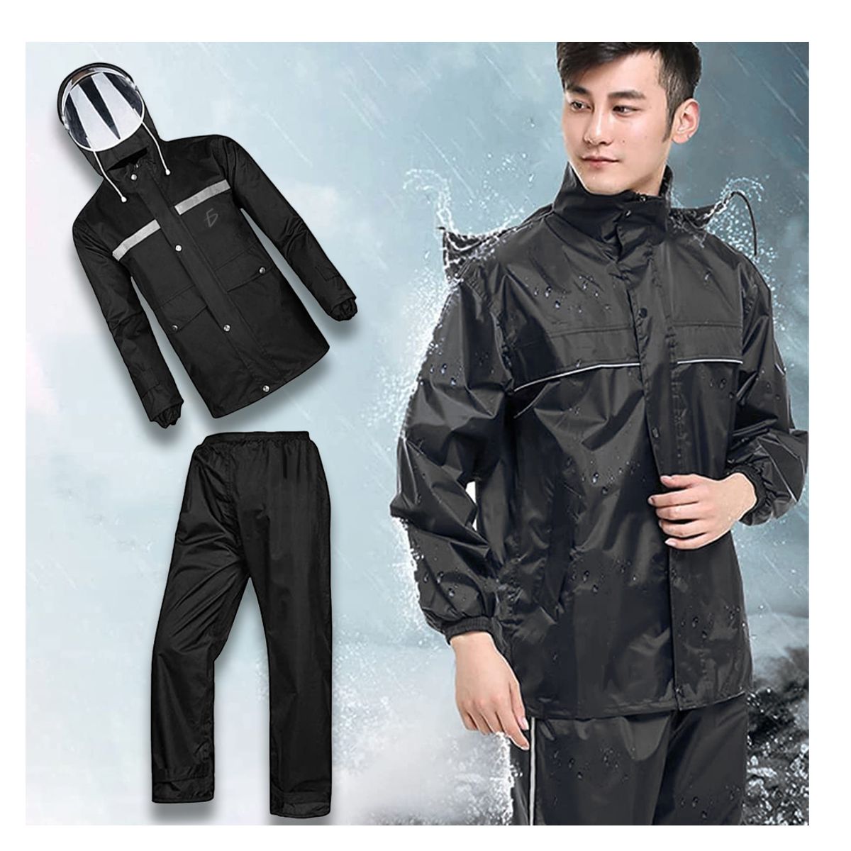 Traje Impermeable Con Capucha Unisex Unitalla Negro.