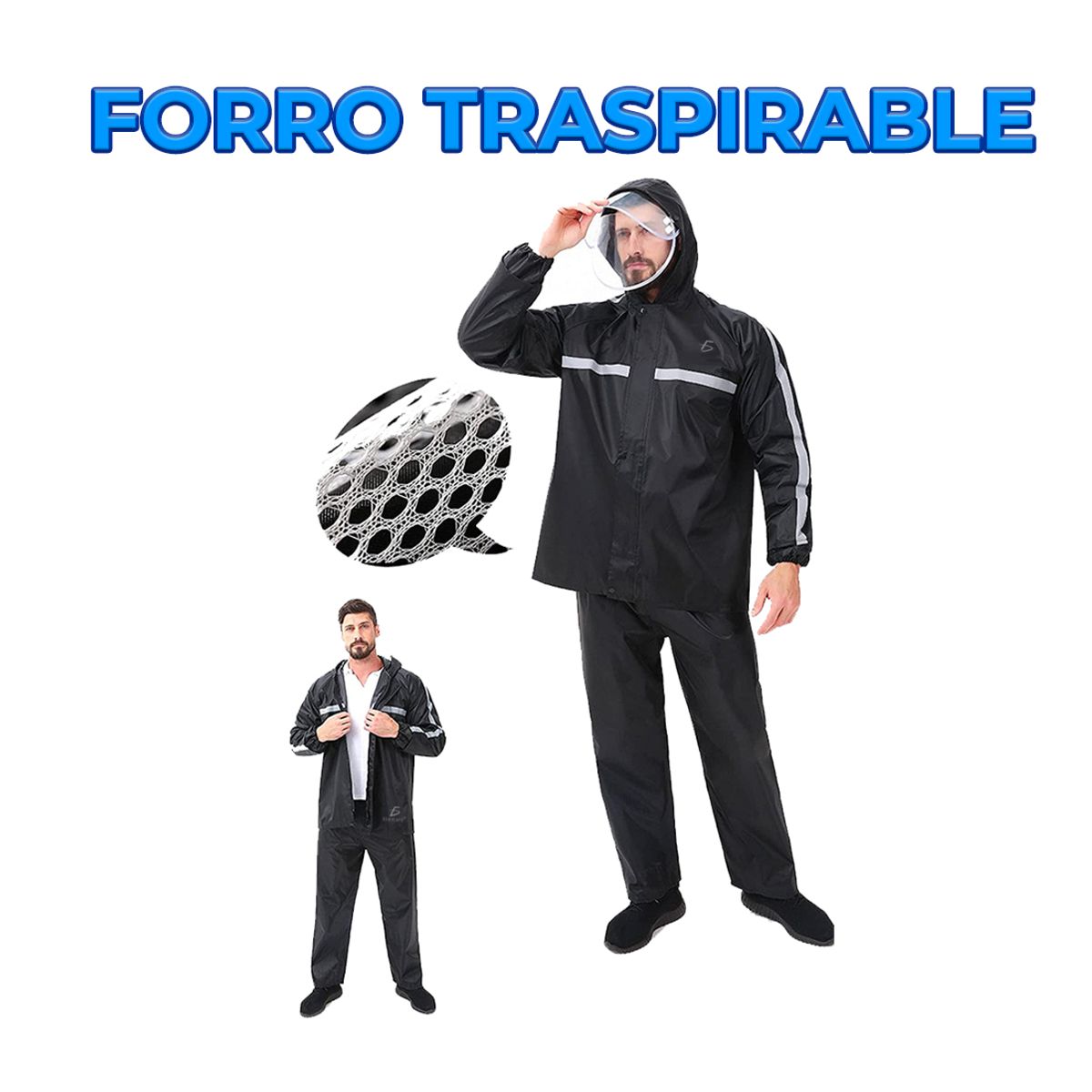 Traje Impermeable Con Capucha Unisex Unitalla Negro.