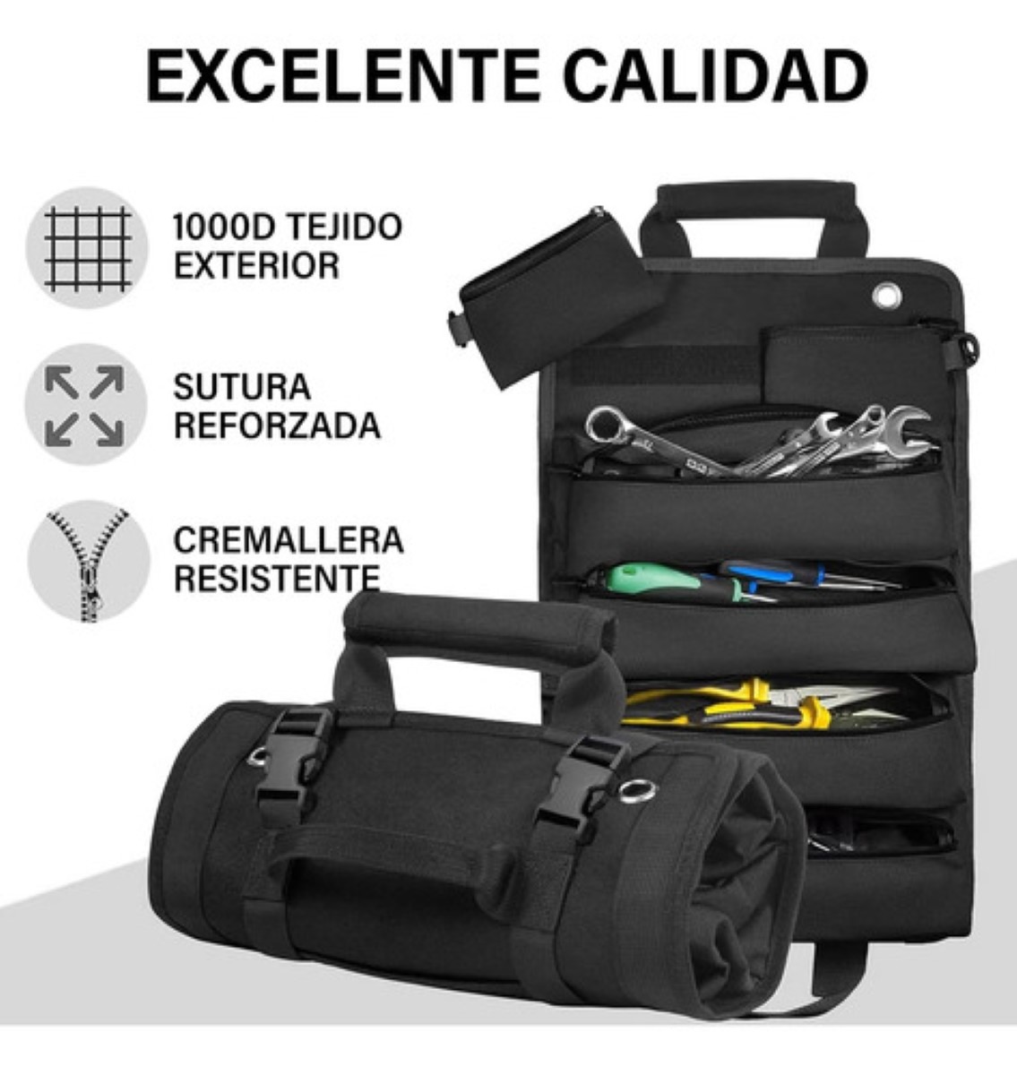 Bolsa Para Herramienta Enrollable Con Cremallera 6bolsillos negro