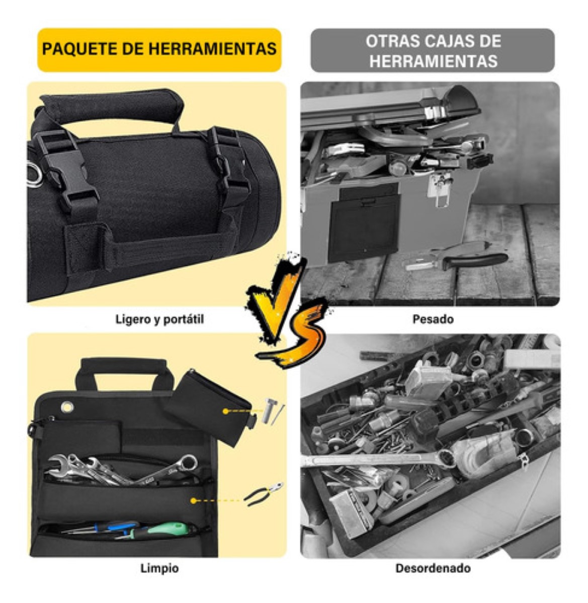 Bolsa Para Herramienta Enrollable Con Cremallera 6bolsillos negro
