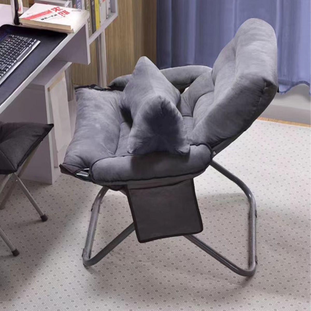 Sillón Plegable Perezoso Ajuste De Tres Velocida+ Taburete gris.