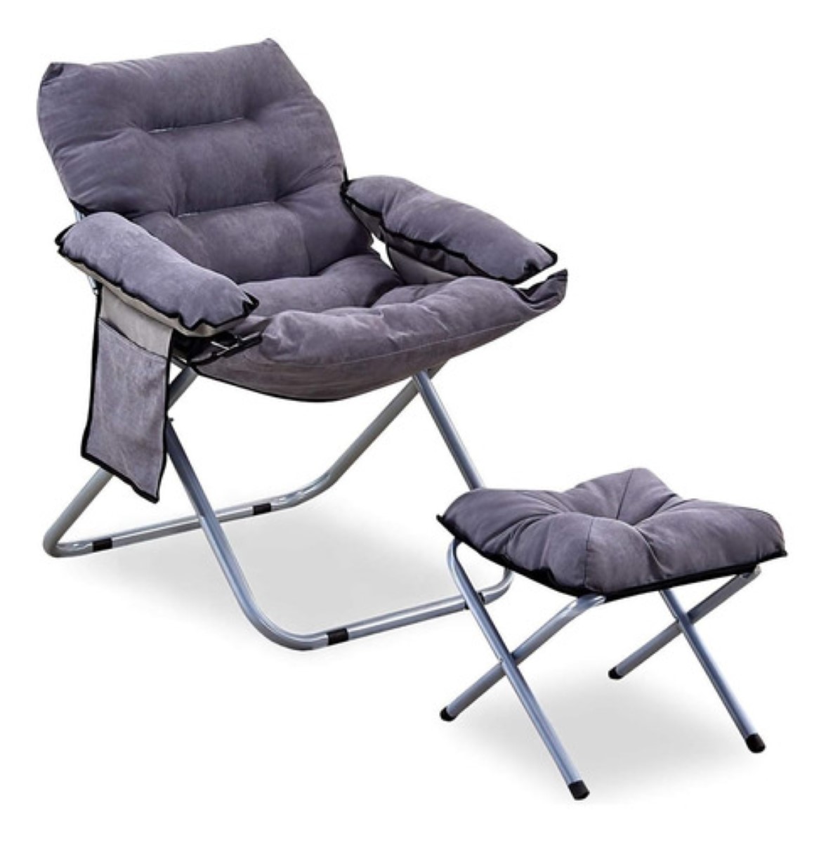 Sillón Plegable Perezoso Ajuste De Tres Velocida+ Taburete gris.
