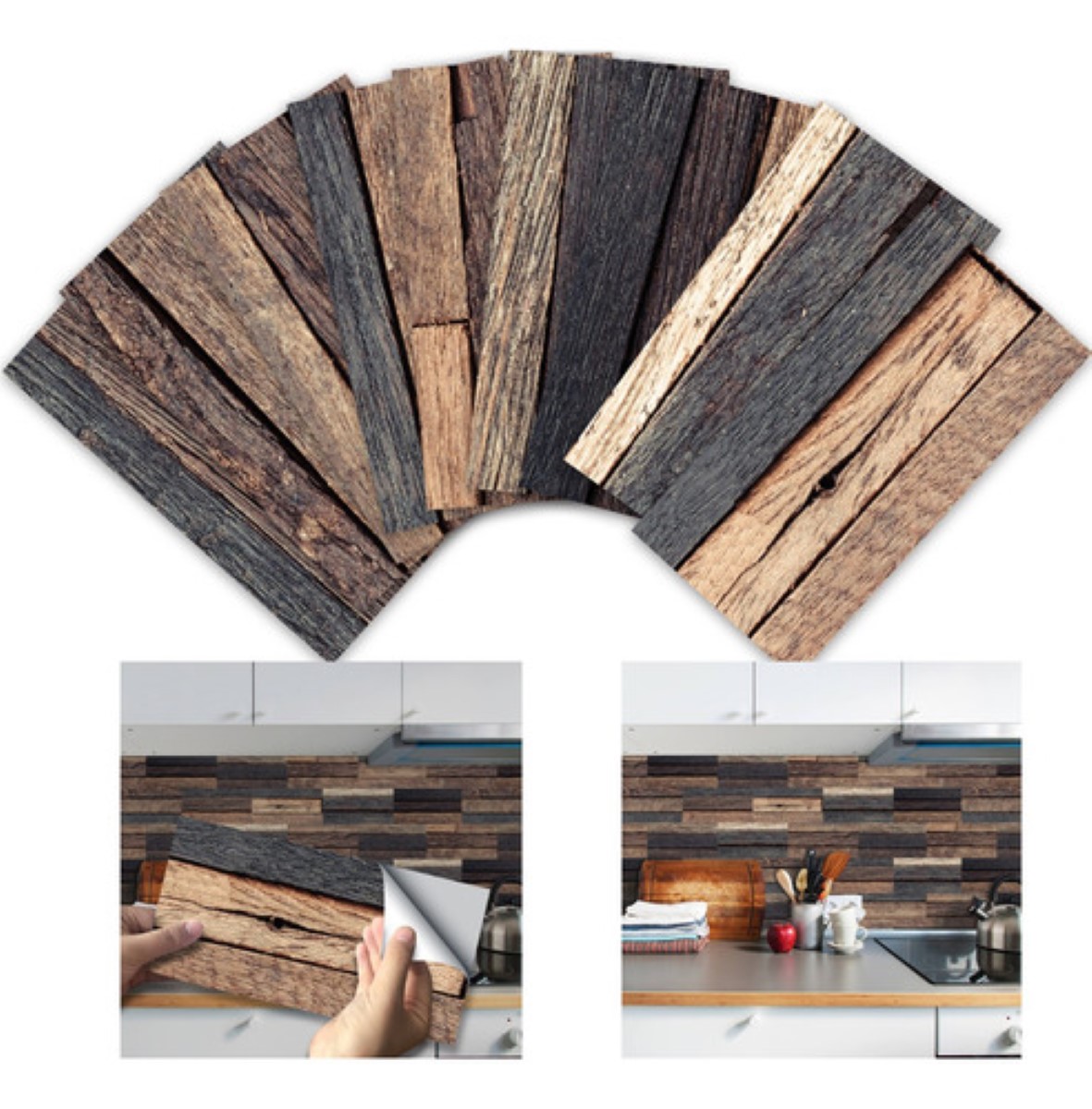 Azulejos De Cocina De Vinilo Adhesivo De Grano De Madera Marrón oscuro