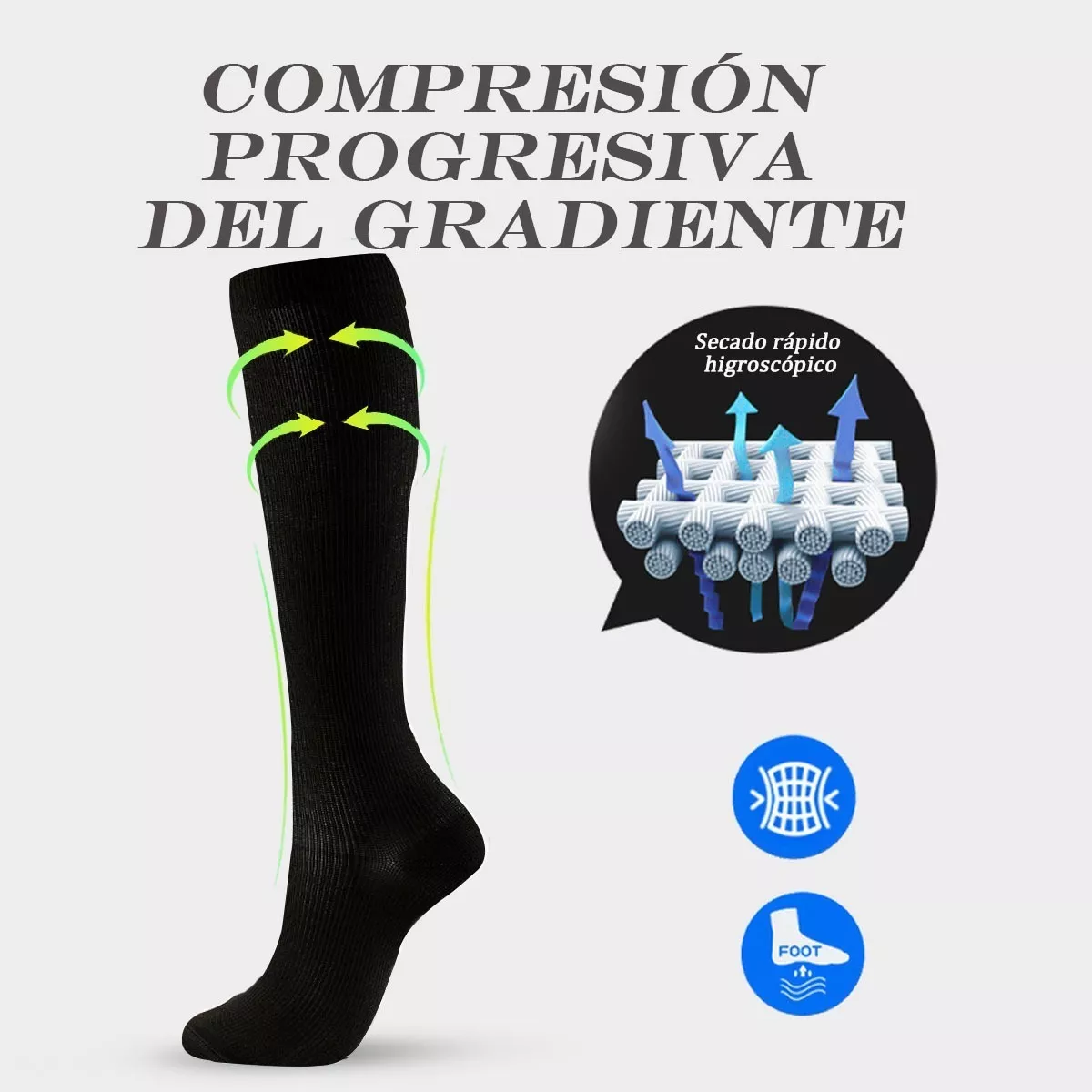 Medias Calcetas Compresión Alivia Varices Y Circulación 8pcs Negro S/M.