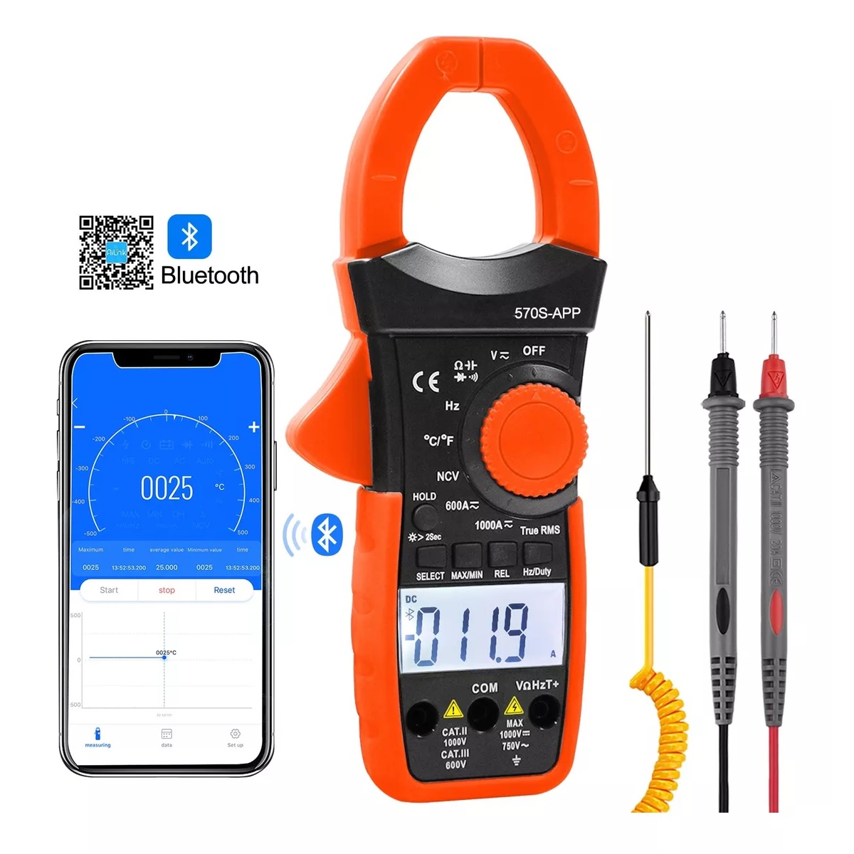 Pinza Amperimétrica Bluetooth Digital 570s-app 1000a Ac 6000.