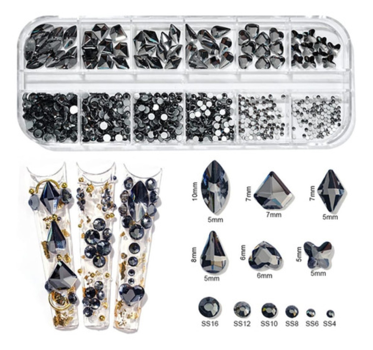 Piedras, Cristales De Calidad Para Uñas  Negro