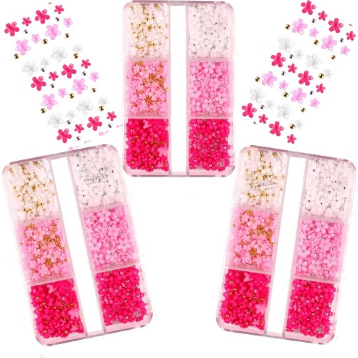 3 Pack De Flores 3d Para Decoración De Uñas Rosa