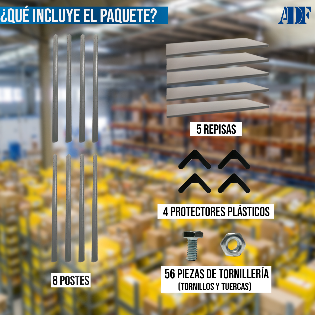 ADF Estante Anaquel Metálico Uso Rudo con 5 Repisas Ajustables 190x84x30cm Organizador Cal. 24 Color Gris, Carga 400Kg.