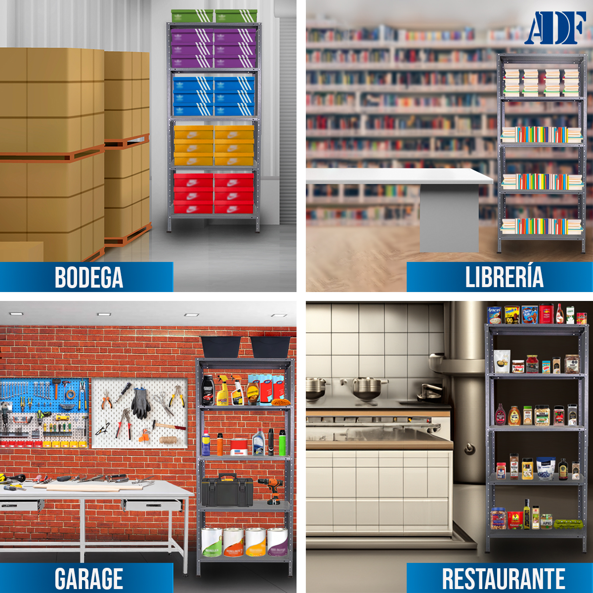 ADF Estante Anaquel Metálico Uso Rudo con 5 Repisas Ajustables 190x84x30cm Organizador Cal. 24 Color Gris, Carga 400Kg.