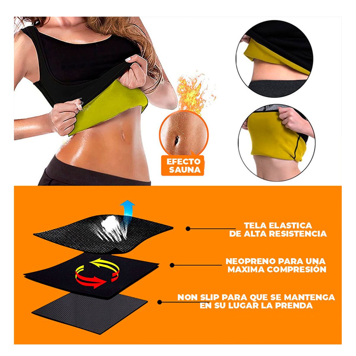 Chaleco Faja Reductora De Neopreno Para Quemar Calorías Negro.