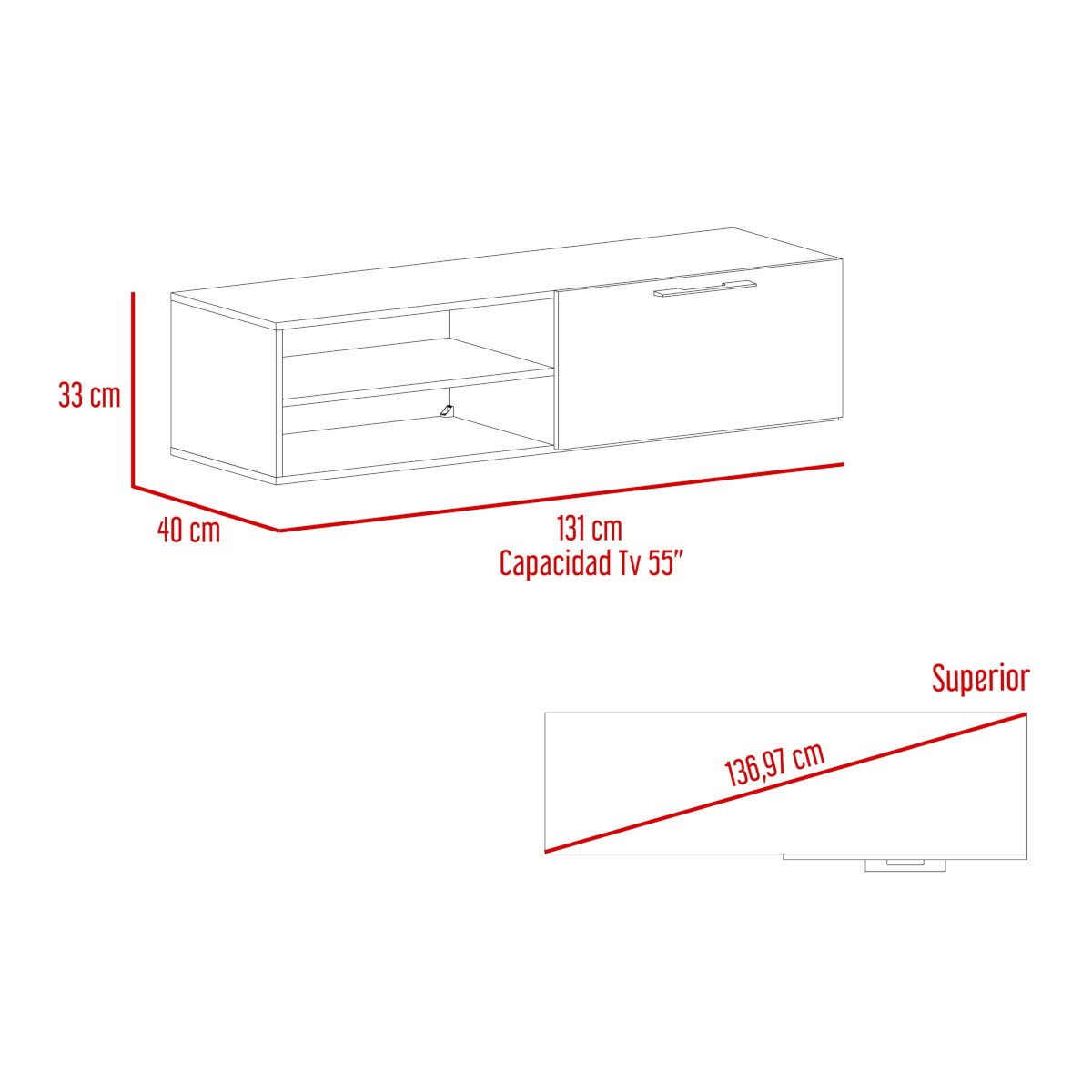 Mueble para TV Armable y de Entretenimiento en Casa en color Blanco con 3 Entrepaños y Puerta para Organización modelo Roatan.