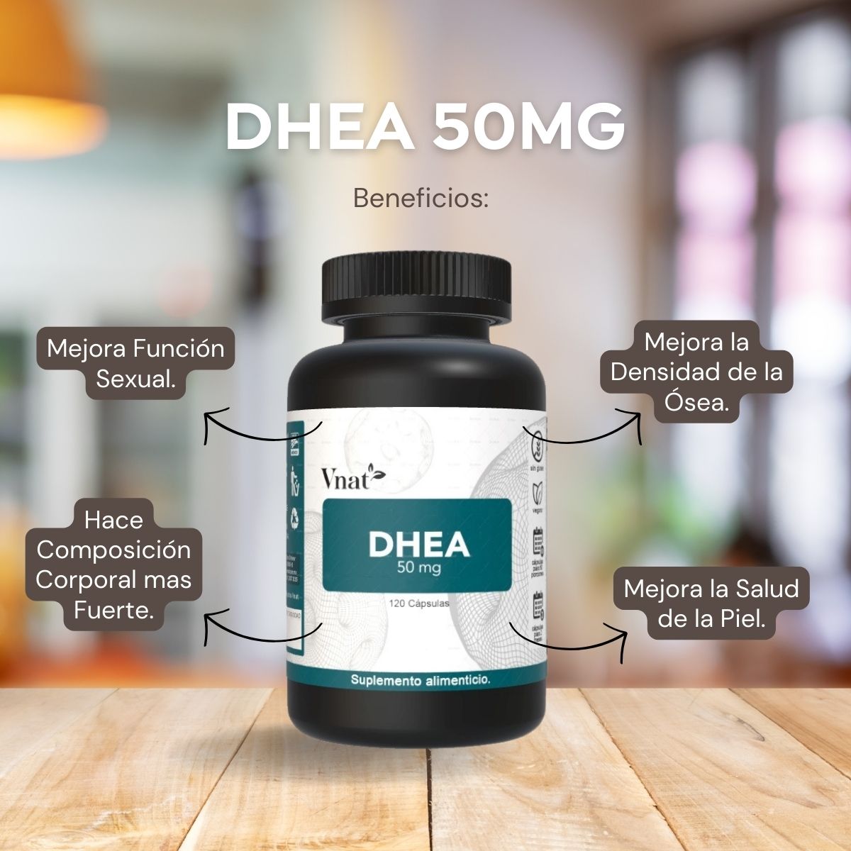 DHEA 50mg VNAT 120 caps. Metabolismo Aumento Libido Energia 
