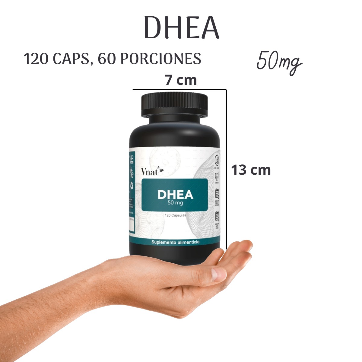 DHEA 50mg VNAT 120 caps. Metabolismo Aumento Libido Energia 