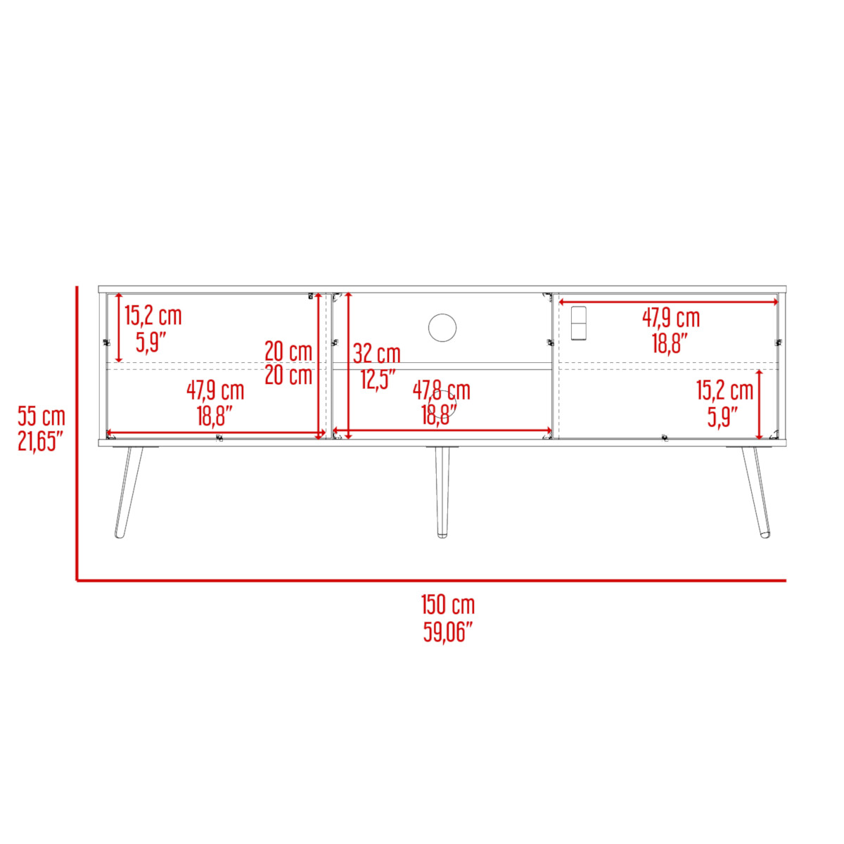 MUEBLE DE TV TIPO RACK ARMABLE PARA PANTALLA DE 65" CON ENTREPAÑOS Y PUERTAS MODELO FUNES COLOR CAFE.