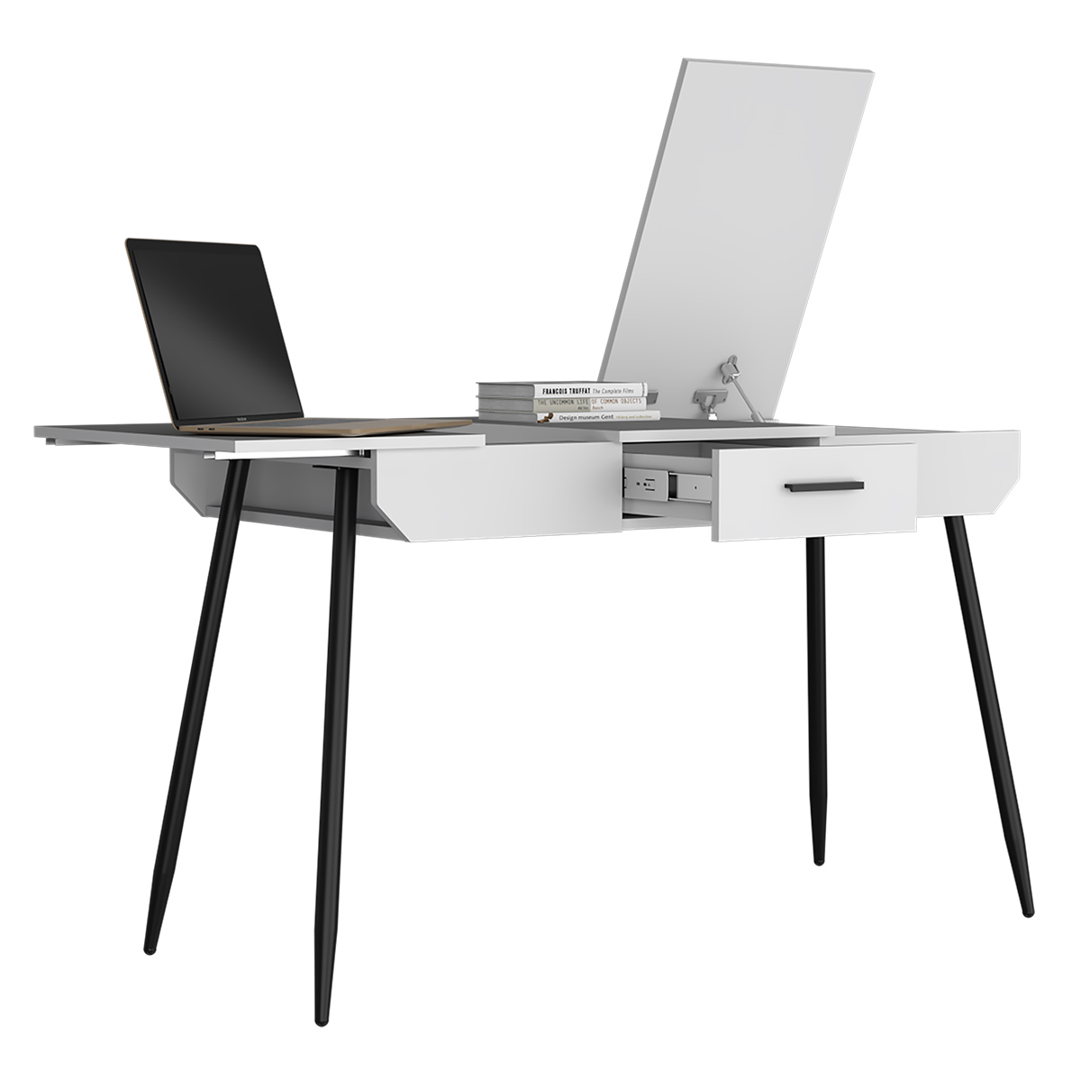 ESCRITORIO ARMABLE IDEAL PARA EL HOME OFFICE CON CAJON Y COMPARTIMENTOS INTERNOS MODELO RIZZO COLOR BLANCO.