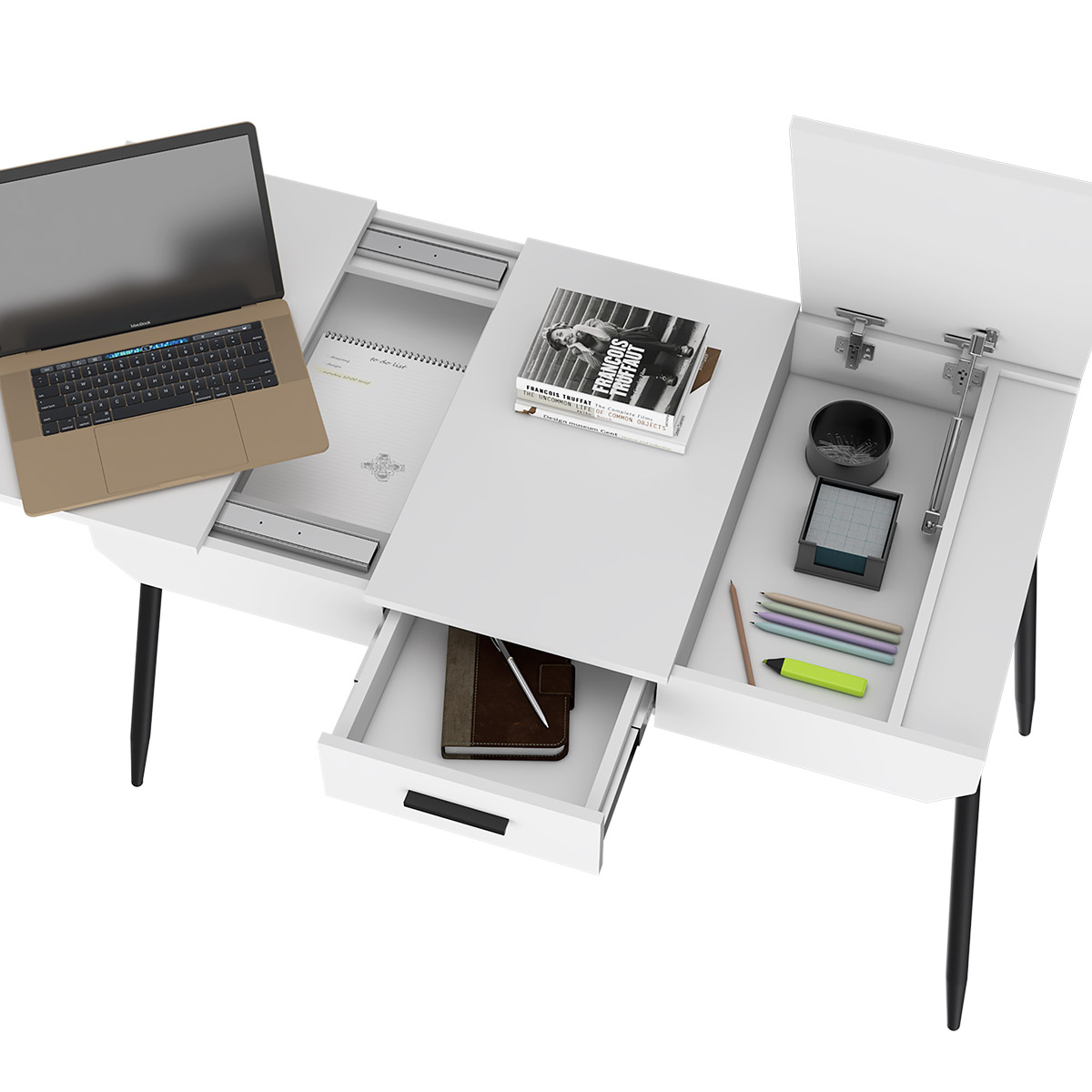 ESCRITORIO ARMABLE IDEAL PARA EL HOME OFFICE CON CAJON Y COMPARTIMENTOS INTERNOS MODELO RIZZO COLOR BLANCO.