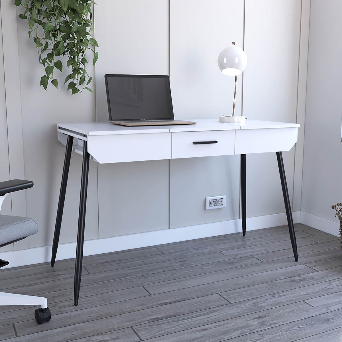 ESCRITORIO ARMABLE IDEAL PARA EL HOME OFFICE CON CAJON Y COMPARTIMENTOS INTERNOS MODELO RIZZO COLOR BLANCO.