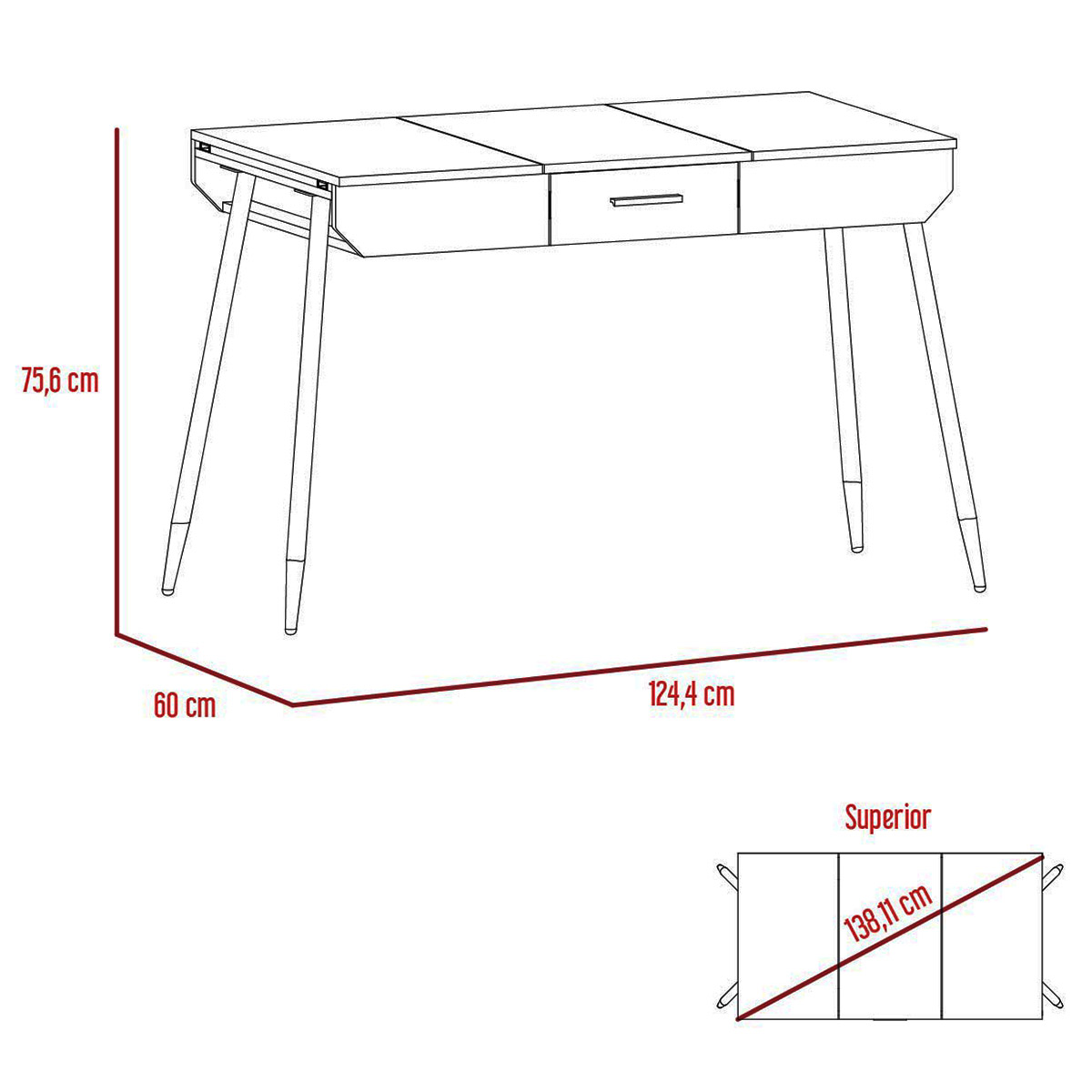 ESCRITORIO ARMABLE IDEAL PARA EL HOME OFFICE CON CAJON Y COMPARTIMENTOS INTERNOS MODELO RIZZO COLOR BLANCO.